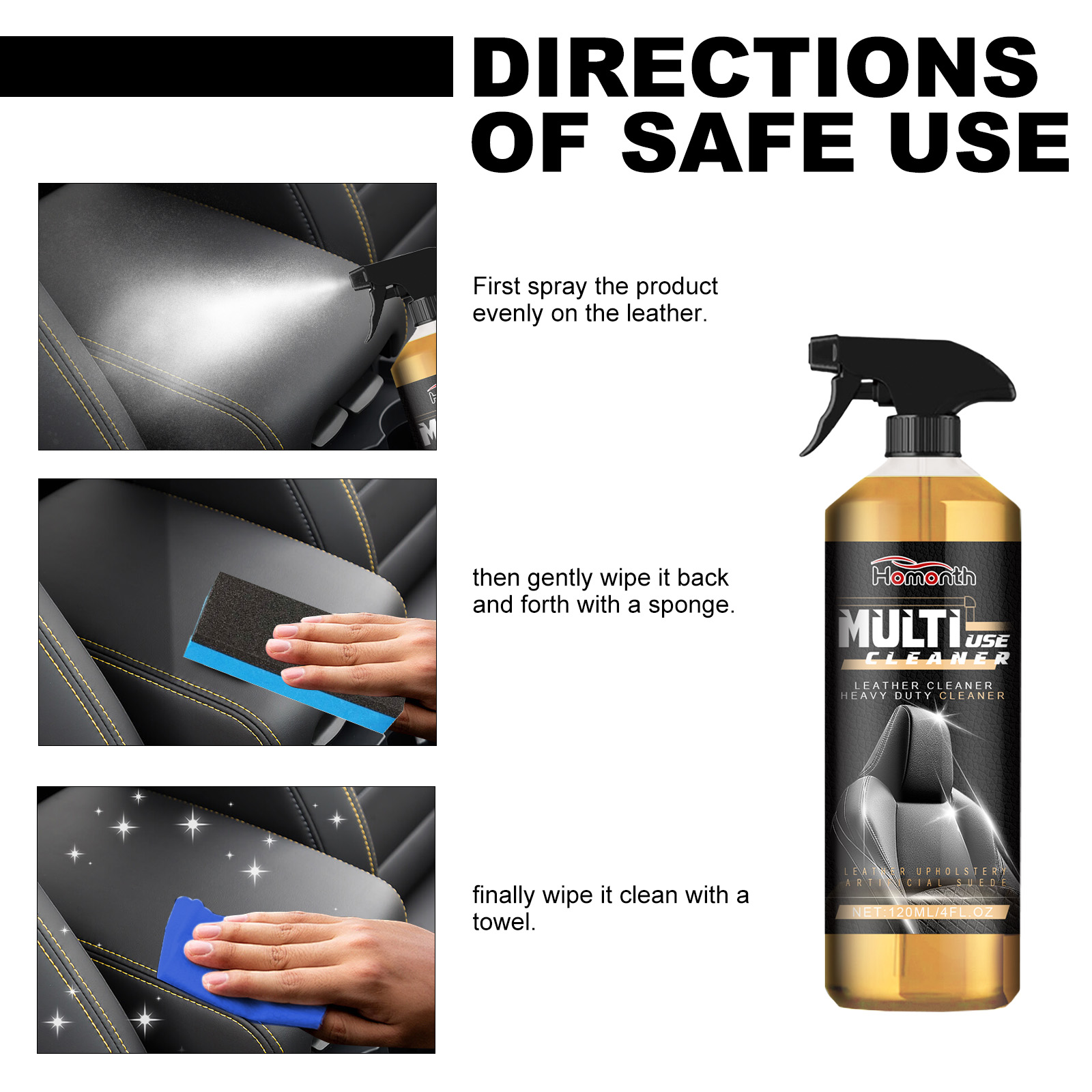 Homonth Car Leather Cleaner Set Car Interior Leather Maintenance Renovation Decontamination Cleaner
