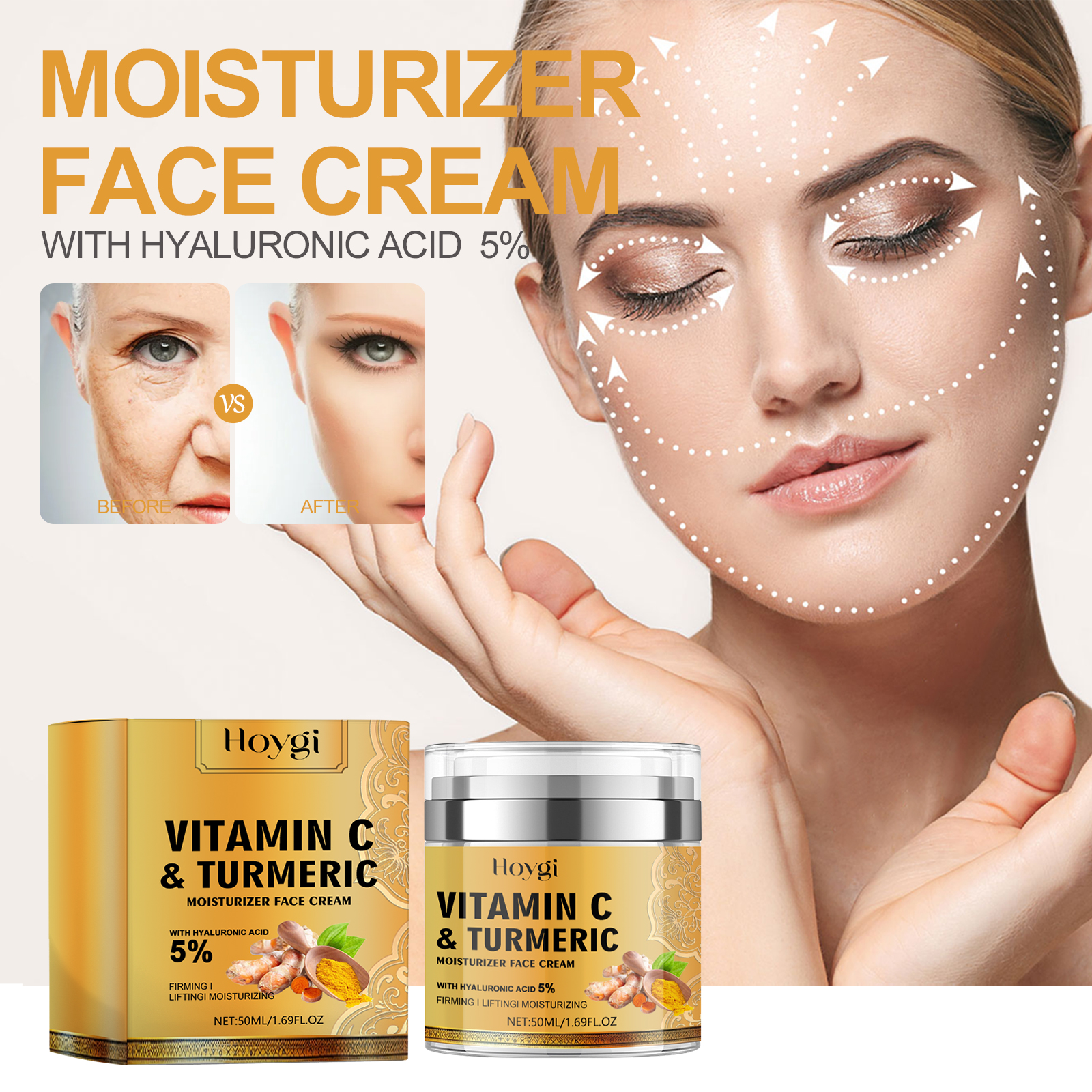 Hoygi Turmeric Collagen Cream Lightens Fine Lines, Brightens Skin, Firms and Whitens Facial Skin, Anti-Wrinkle Cream-CLEJOY