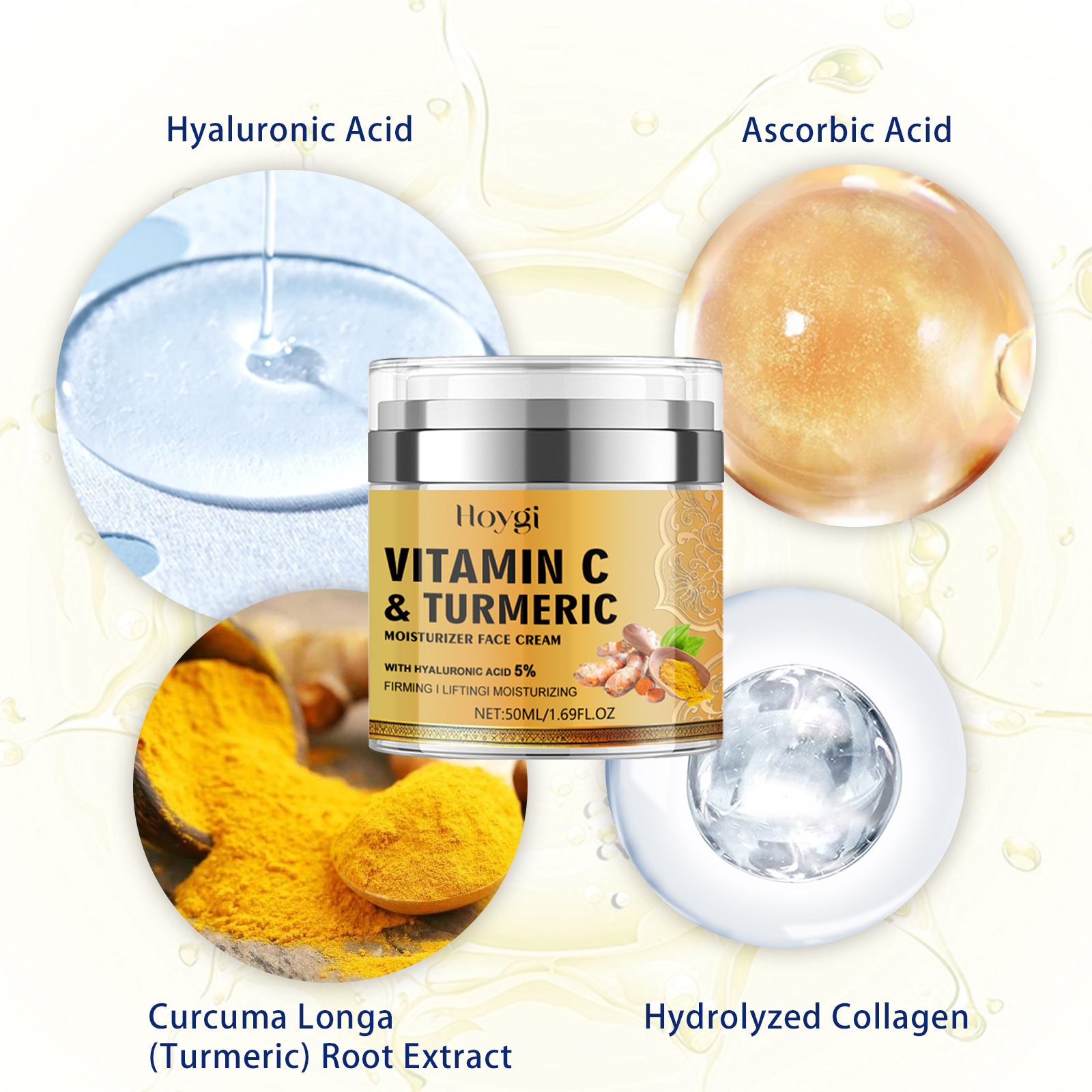 Hoygi Turmeric Collagen Cream Lightens Fine Lines, Brightens Skin, Firms and Whitens Facial Skin, Anti-Wrinkle Cream-CLEJOY