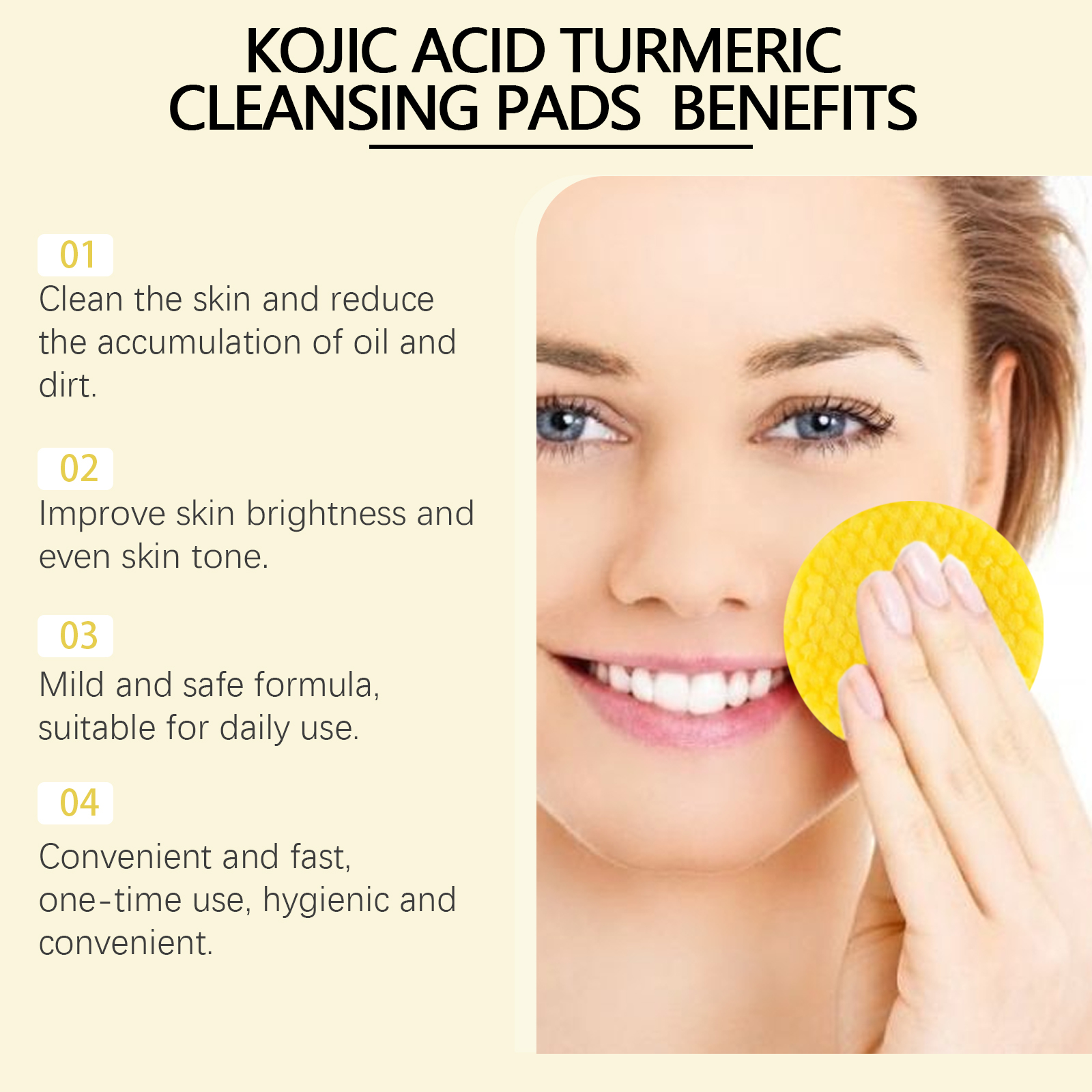 HOYGI Turmeric Kojic Acid Cleansing Pads Facial Skin Pore Cleansing Makeup Remover Gentle Exfoliating Cleansing Pads-CLEJOY
