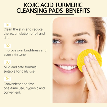 HOYGI Turmeric Kojic Acid Cleansing Pads Facial Skin Pore Cleansing Makeup Remover Gentle Exfoliating Cleansing Pads-CLEJOY