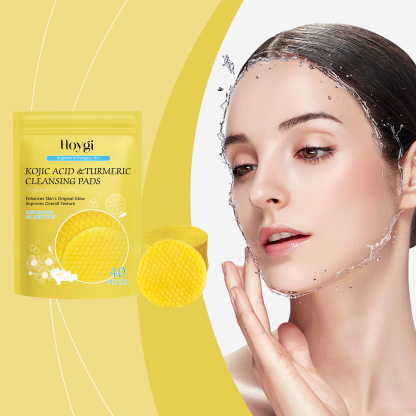 HOYGI Turmeric Kojic Acid Cleansing Pads Facial Skin Pore Cleansing Makeup Remover Gentle Exfoliating Cleansing Pads-CLEJOY
