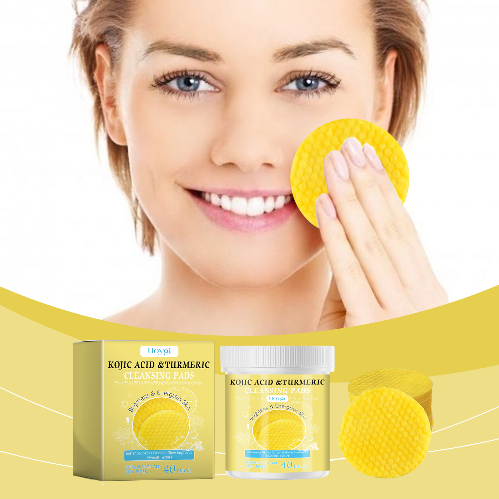 Hoygi Turmeric Kojic Acid Cleansing Pads Daily Cleansing Gentle Skin Care Moisturizing Skin Brightening Cleansing Pads-CLEJOY