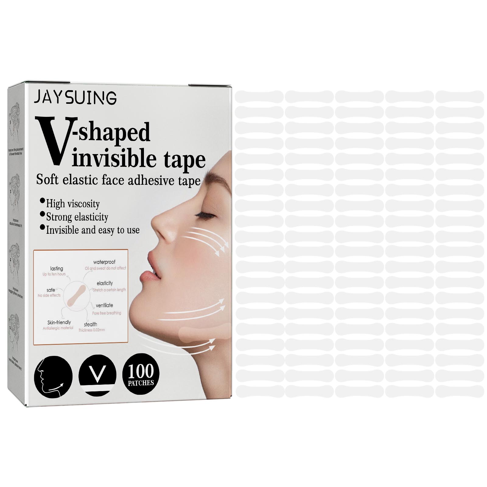 Jaysuing Facial Invisible Patch Daily Care Facial Skin V-Shaped Small Face Easy to Use Convenient Transparent Invisible Patch-CLEJOY