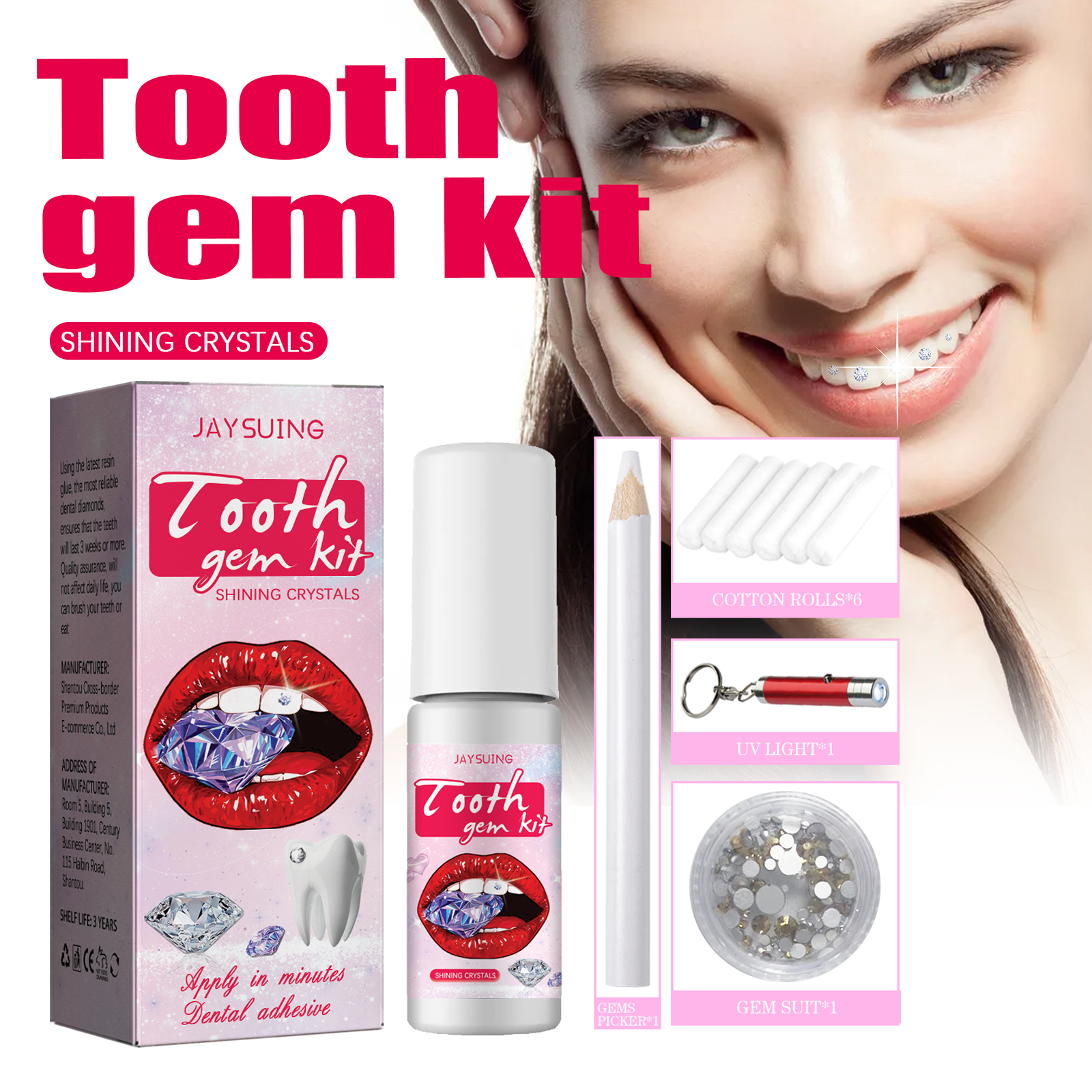 Jaysuing Tooth Gem Kit: Professional shine and bond fix for a radiant tooth finish.