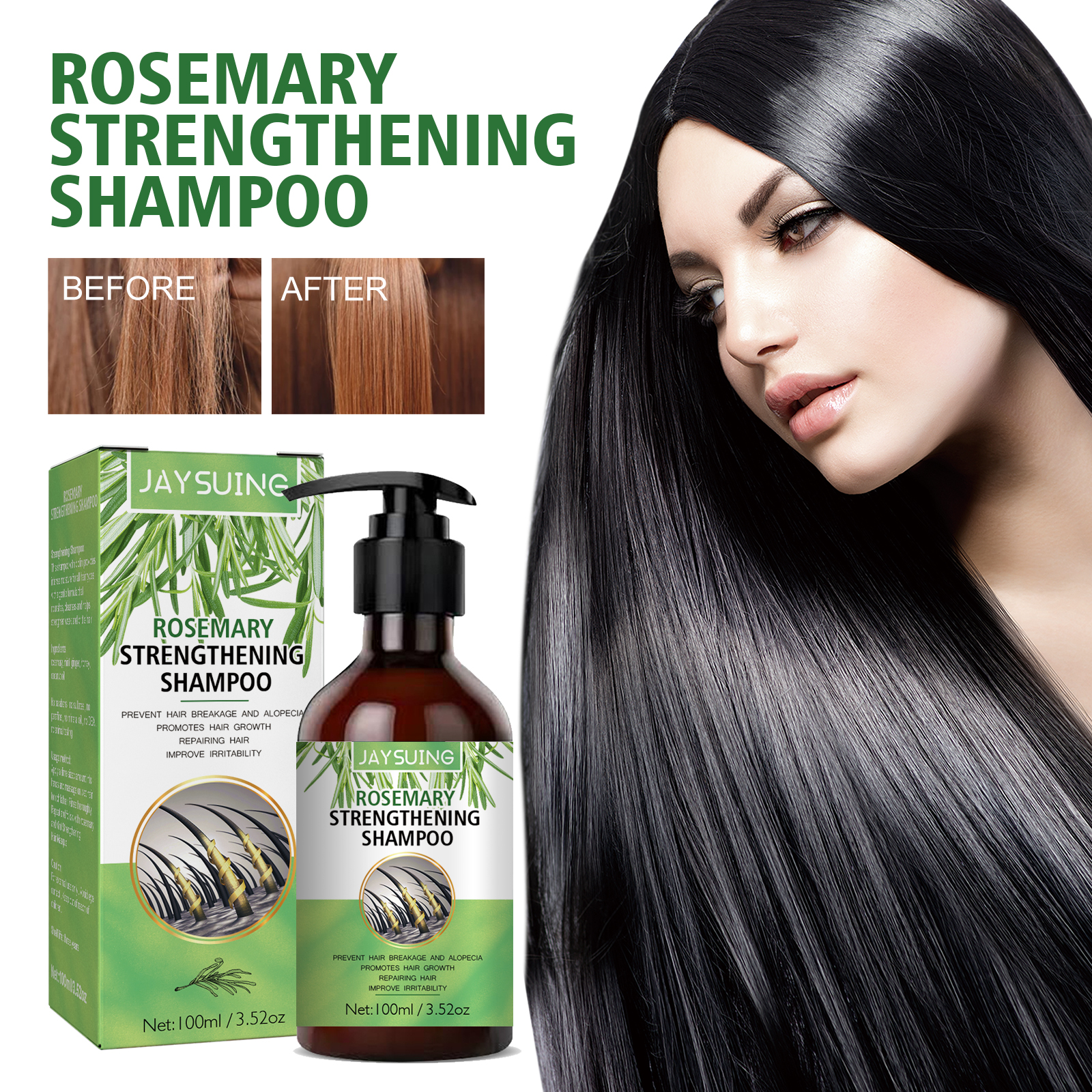 Jaysuing Rosemary Shampoo - Anti-hair loss, oil control, fluffy and smooth hair