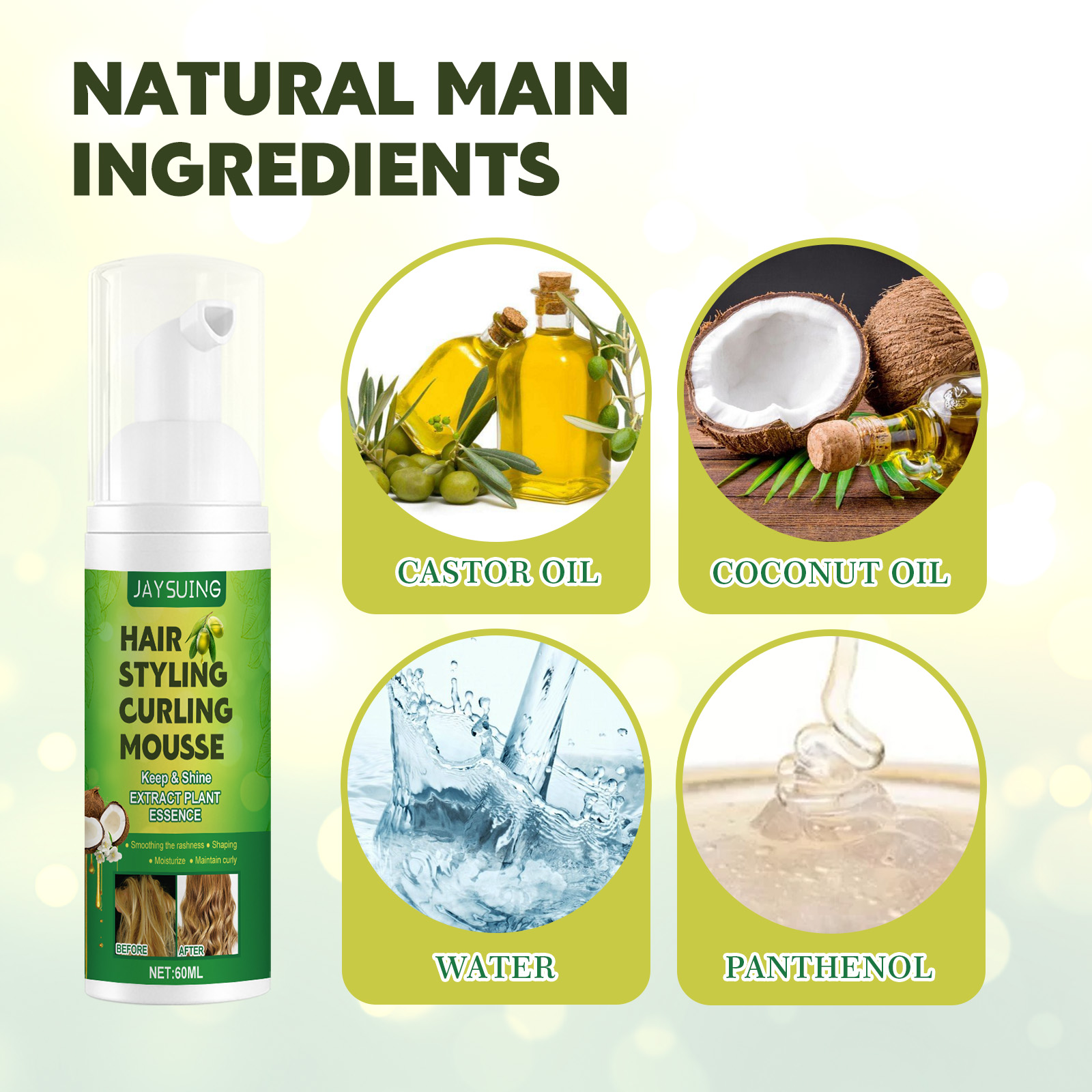 Jaysuing Volumizing Curls Mousse Anti-Frizz Curls Moisturizing Foam Styling Mousse