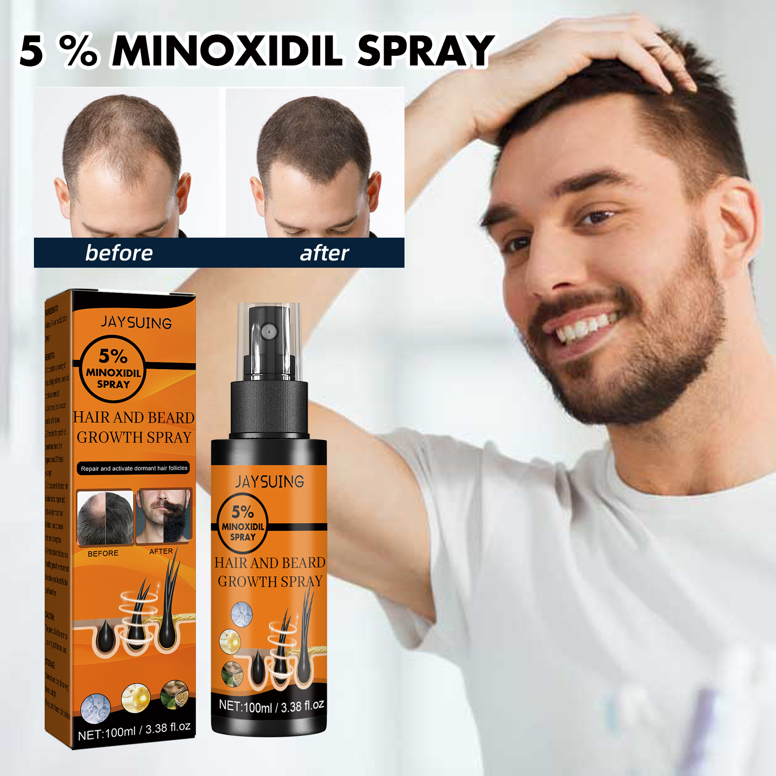 Jaysuing Hair Care Spray Men's Hair and Beard Nourishing Moisturizing Care Solution Strengthening Hair Spray-CLEJOY