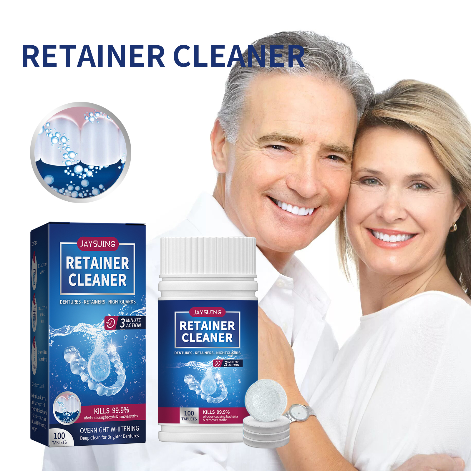 Jaysuing Denture Cleansing Tablets Whitening Dentures Fresh Breath Oral Care Cleansing Tablets