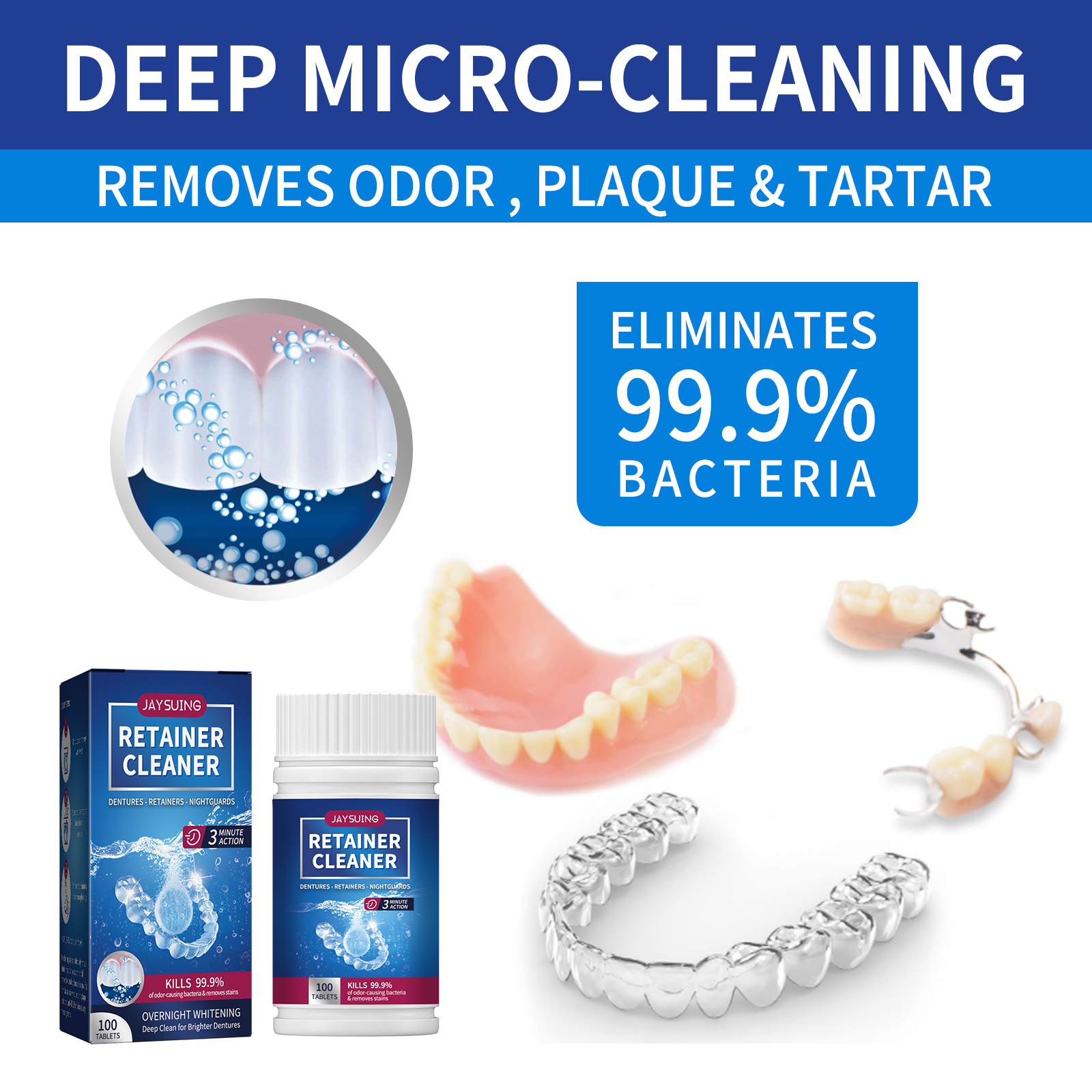 Jaysuing Denture Cleansing Tablets Whitening Dentures Fresh Breath Oral Care Cleansing Tablets