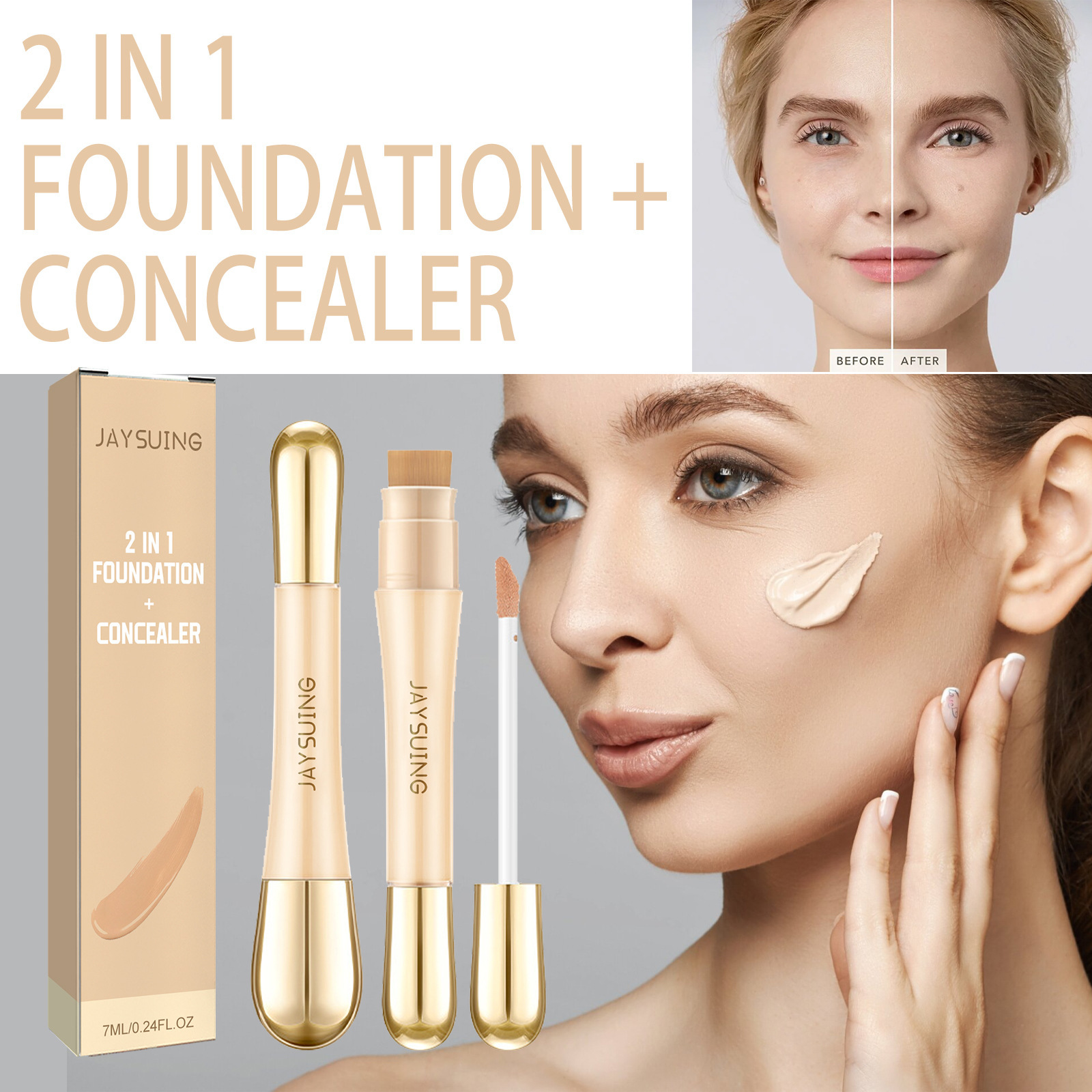 Jaysuing Double-Ended Concealer - Natural Concealer for Blemishes and Acne Scars, Long-Lasting, Minimizes Pores-CLEJOY