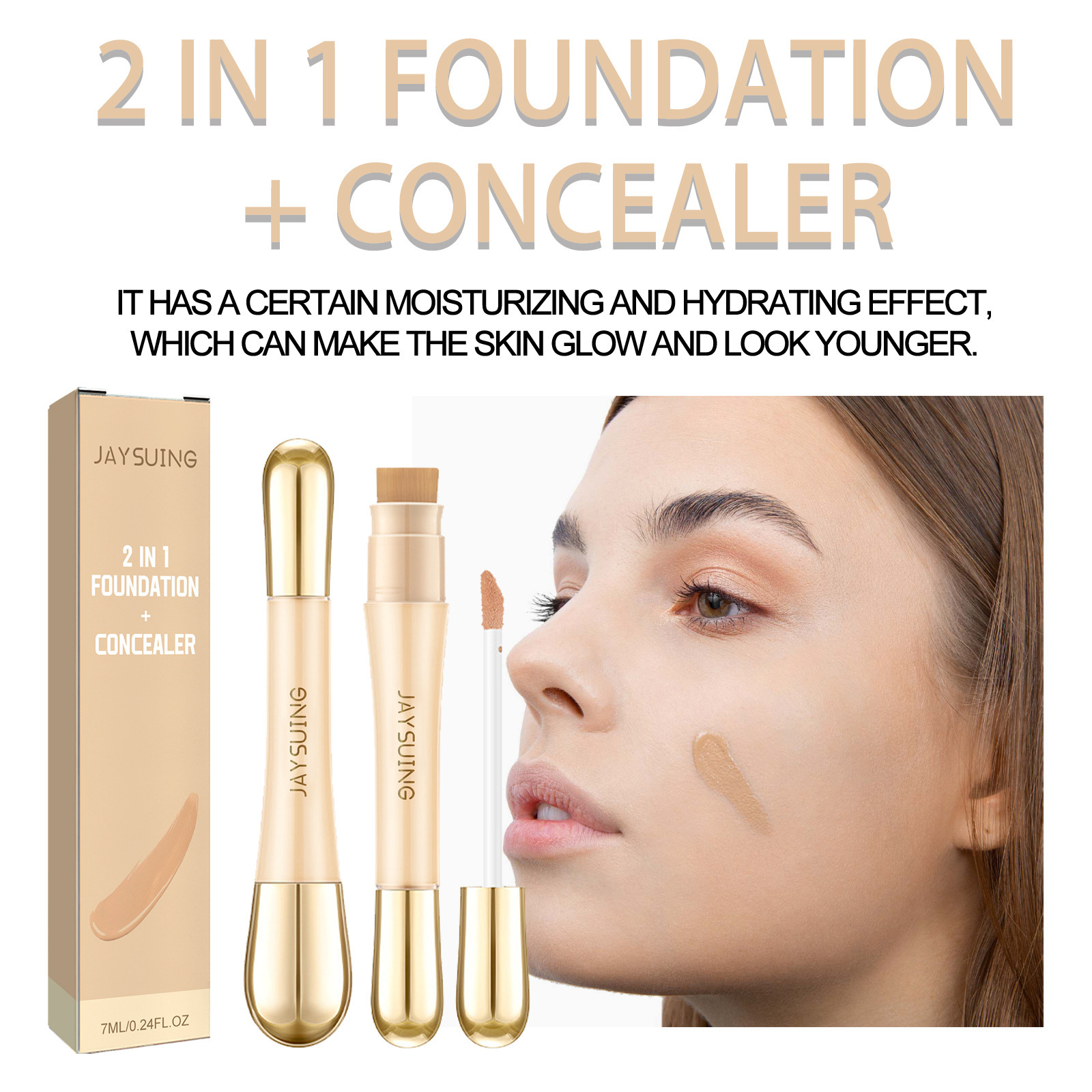 Jaysuing Double-Ended Concealer - Natural Concealer for Blemishes and Acne Scars, Long-Lasting, Minimizes Pores-CLEJOY