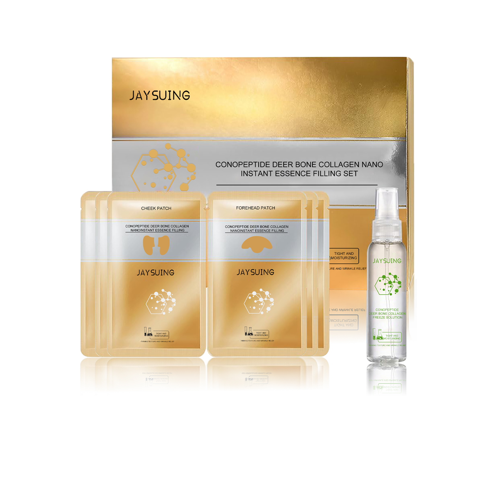 Jaysuing Conus Peptide Deer Bone Collagen Essence Set: Reduces fine lines, prevents aging, moisturizes and firms facial skin-CLEJOY