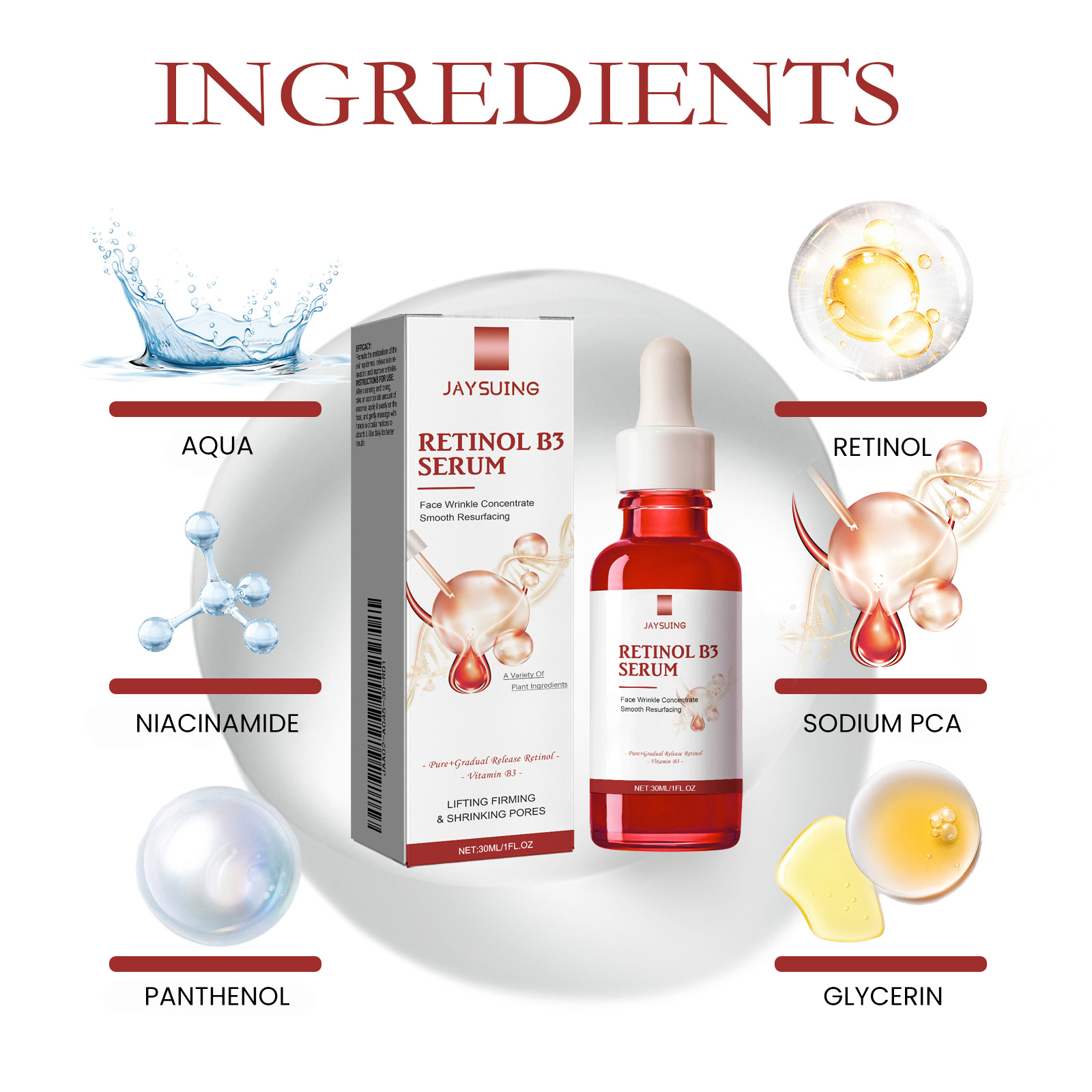 Jaysuing Retinol Face Serum - Line-lightening, firming, hydrating, anti-wrinkle serum