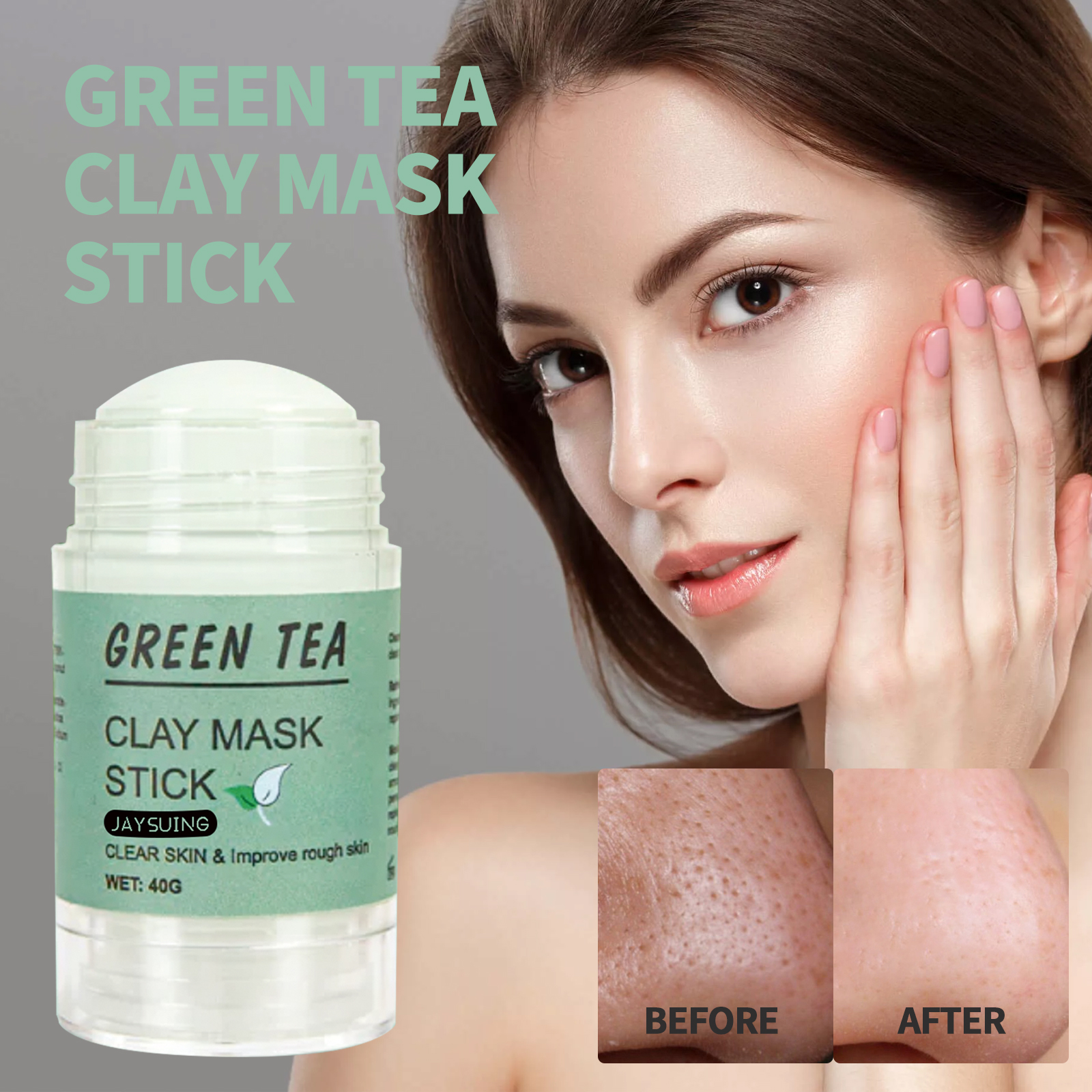 Jaysuing Green Tea Clay Mask Stick - Cleans, Tightens, Brightens, Removes Blackheads