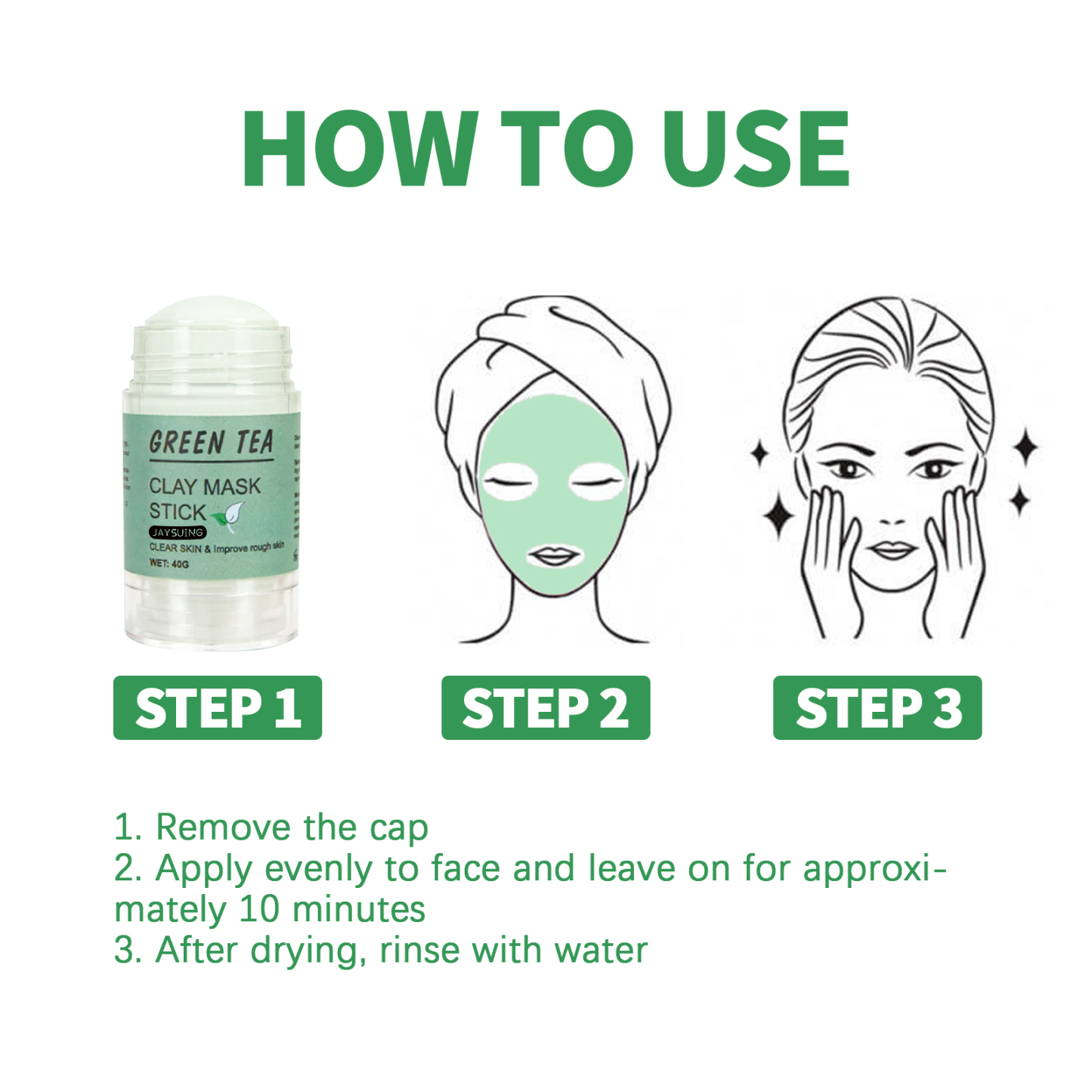 Jaysuing Green Tea Clay Mask Stick - Cleans, Tightens, Brightens, Removes Blackheads