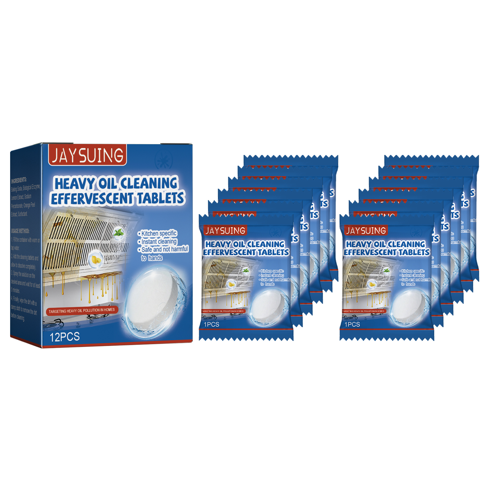 Jaysuing Oil Cleaning Tablets (Boxed) Heavy Oil Dirt Stain Cleaning Effervescent Tablets for Kitchen Range Hoods and Stovetops-CLEJOY