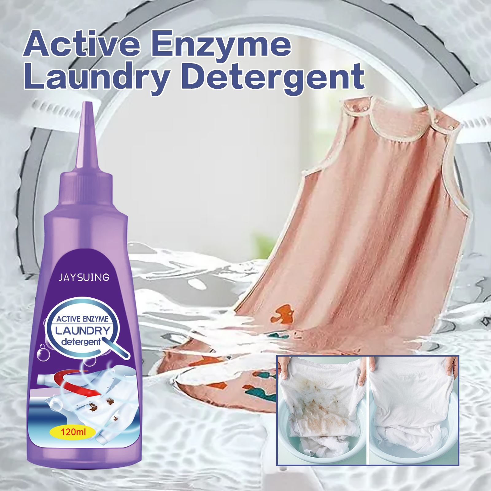 Jaysuing Active Enzyme Laundry Stain Remover Clothes Blood Stains Cleaner Multi-Purpose Cleaner