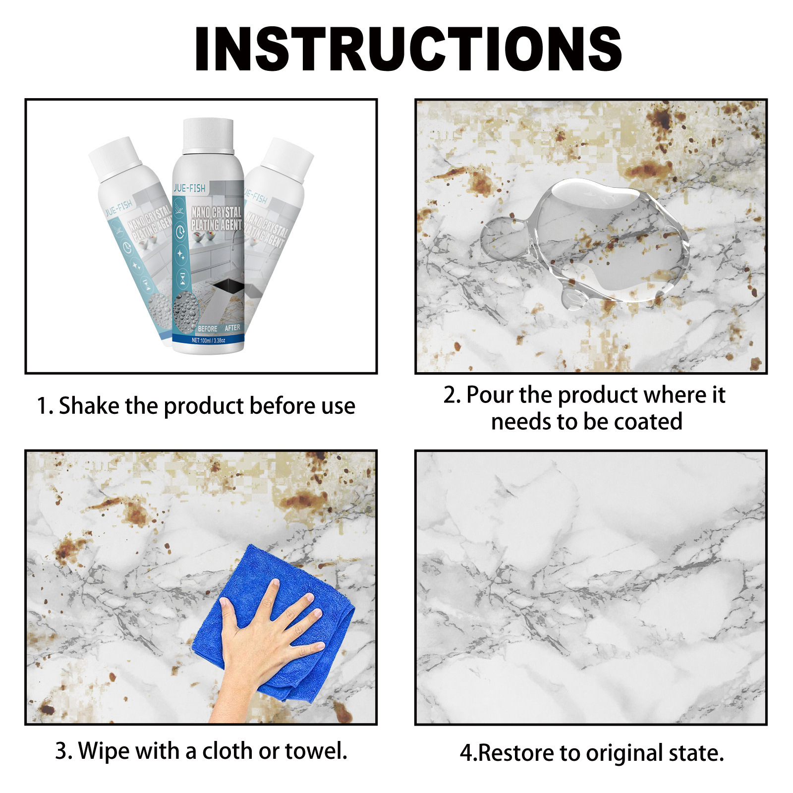 Jue-Fish Kitchen Nano Crystal Coating: Professional furniture and marble fix for a radiant finish.