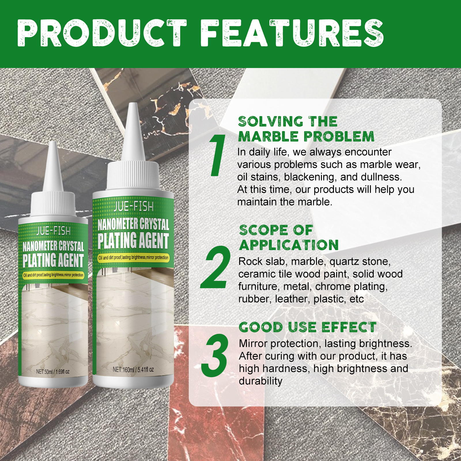 Jue-Fish Nano Crystal Plating Agent (50ml) Marble Polishing Nano Crystal Liquid Tile Scratch Repair Brightening Restoration-CLEJOY