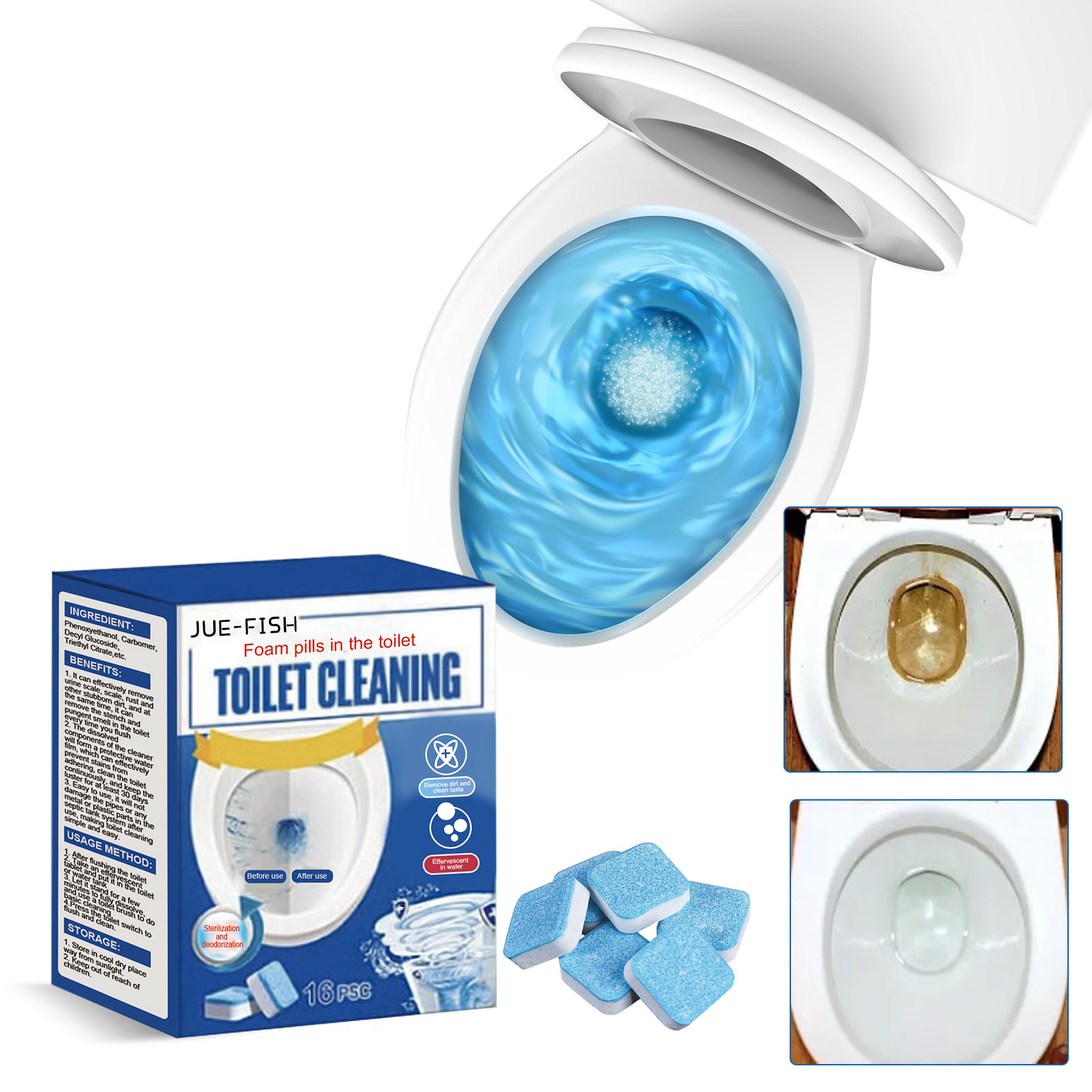 Jue-Fish toilet effervescent tablets toilet decontamination cleaning urine stain deodorizing fragrance toilet effervescent tablets-CLEJOY