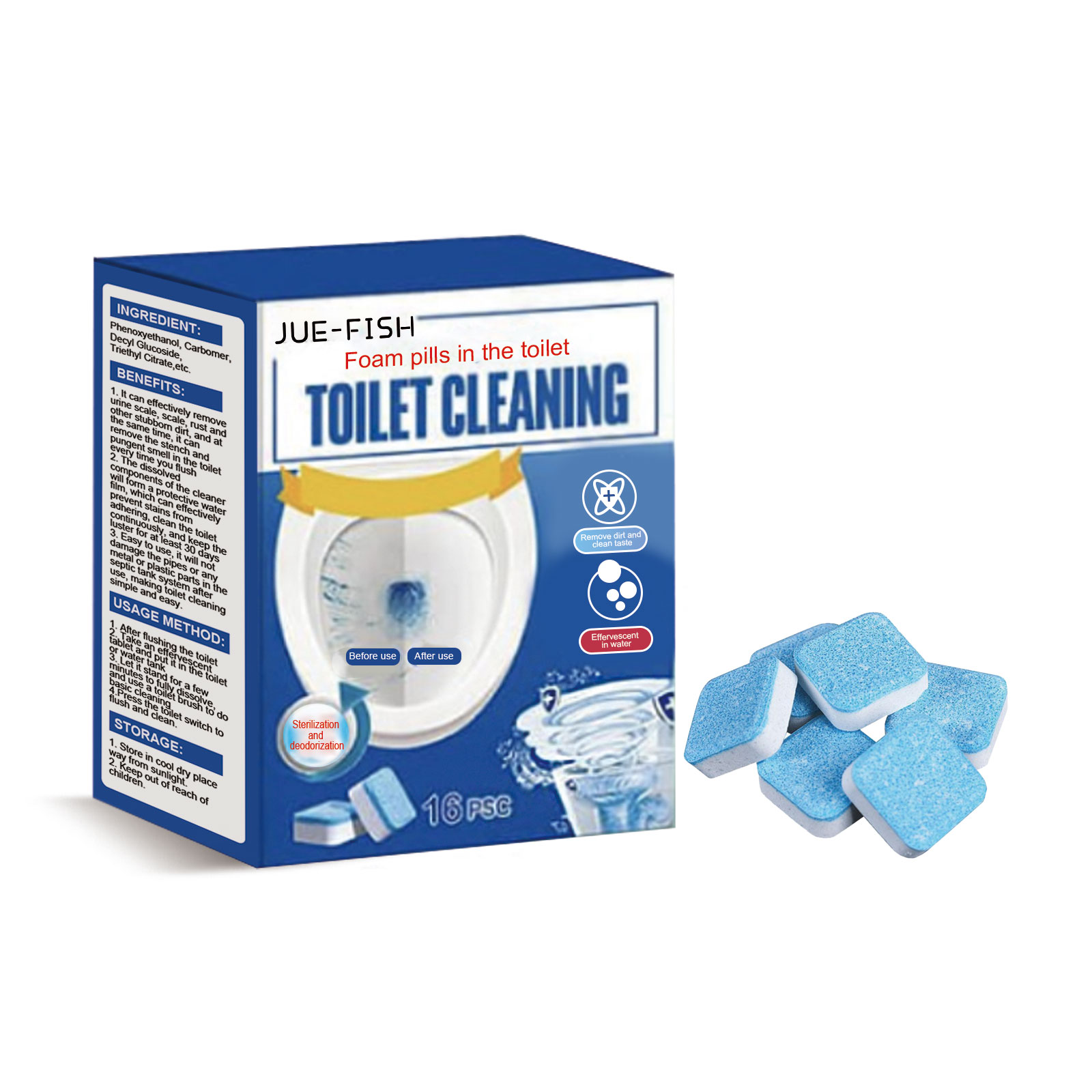 Jue-Fish toilet effervescent tablets toilet decontamination cleaning urine stain deodorizing fragrance toilet effervescent tablets-CLEJOY