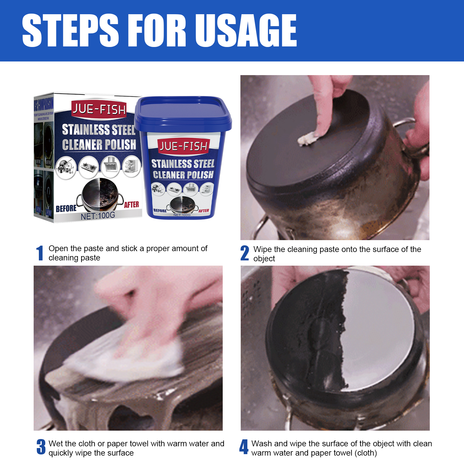 Jue-Fish stainless steel cleaning paste kitchen decontamination pot rust pot bottom stove black dirt cleaning paste-CLEJOY