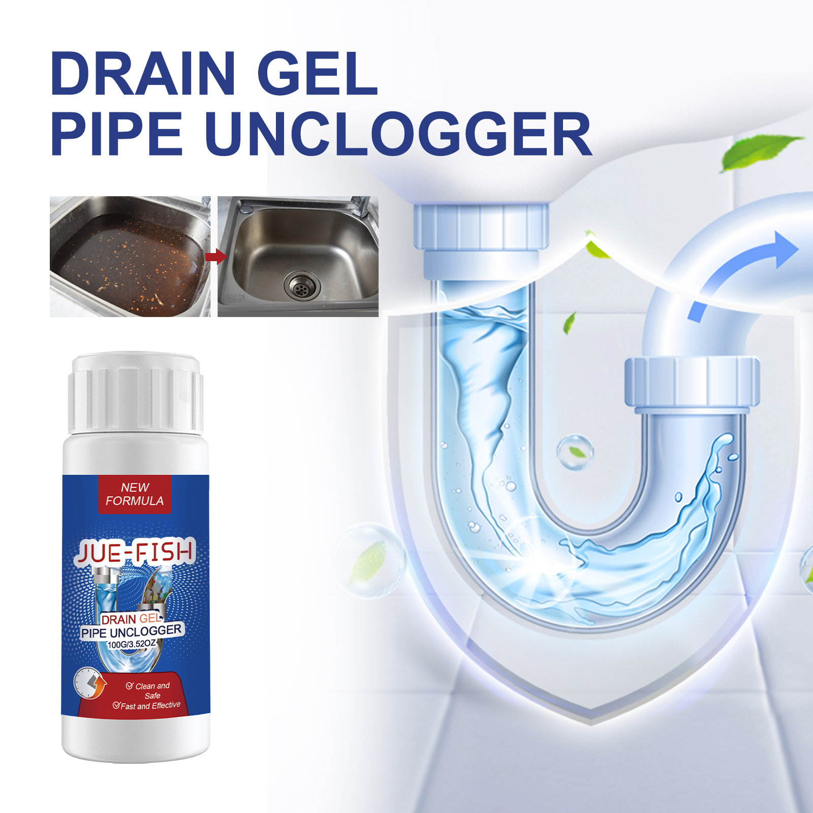 JUE-FISH pipe dredging agent kitchen and bathroom sewer pipe odor cleaning dissolving dredging anti-blocking-CLEJOY