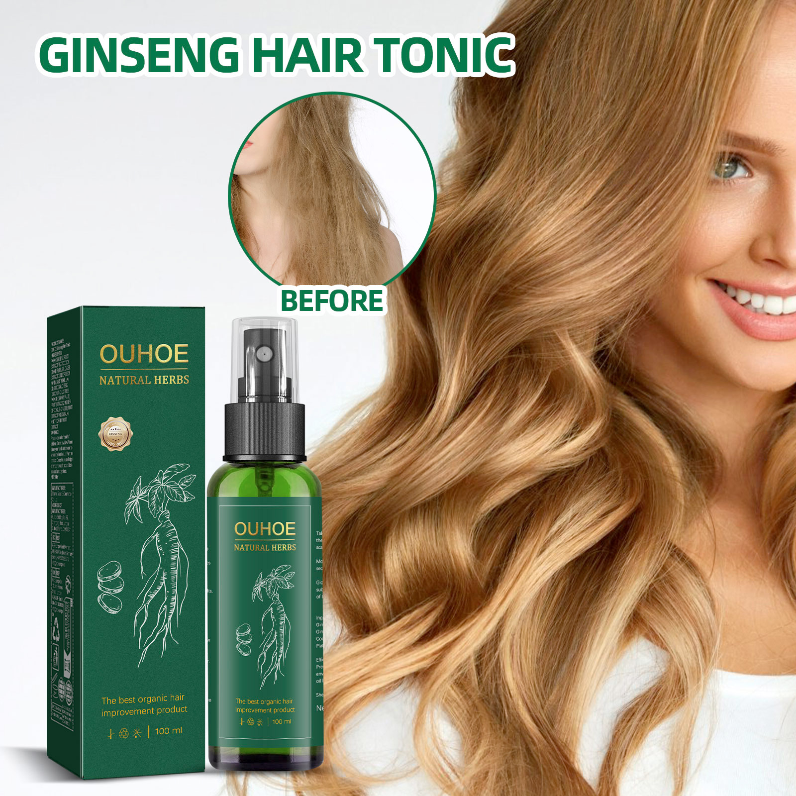 OUHOE Ginseng Hair Growth Serum Ginseng Essence Moisturizing Hair Anti-hair Loss Hair Care Hair Growth Spray-CLEJOY