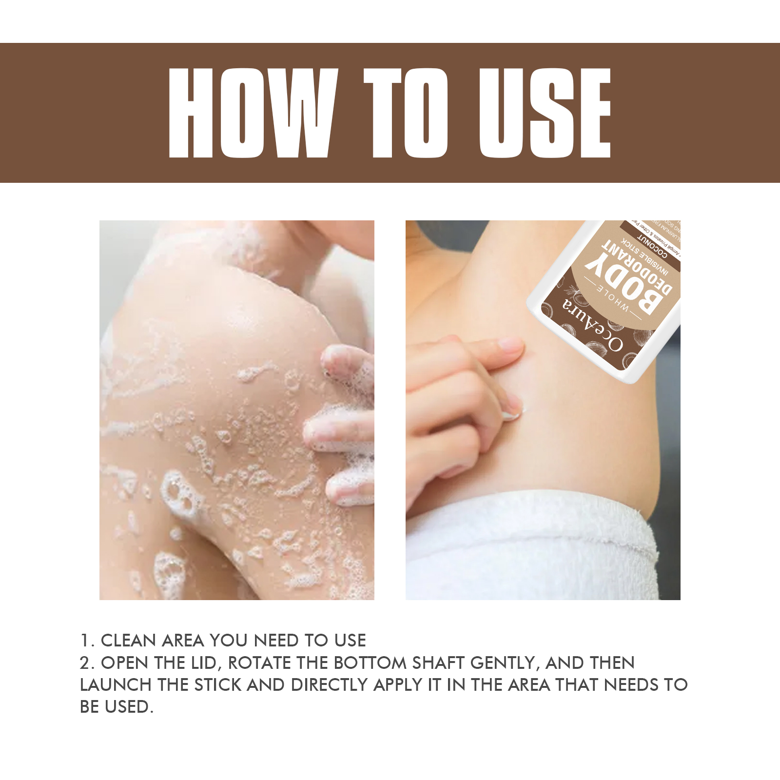 OceAura Coconut Body Deodorant Stick Cleans Underarms, Sweat, and Odors with a Gentle, Refreshing, and Comforting Deodorant-CLEJOY