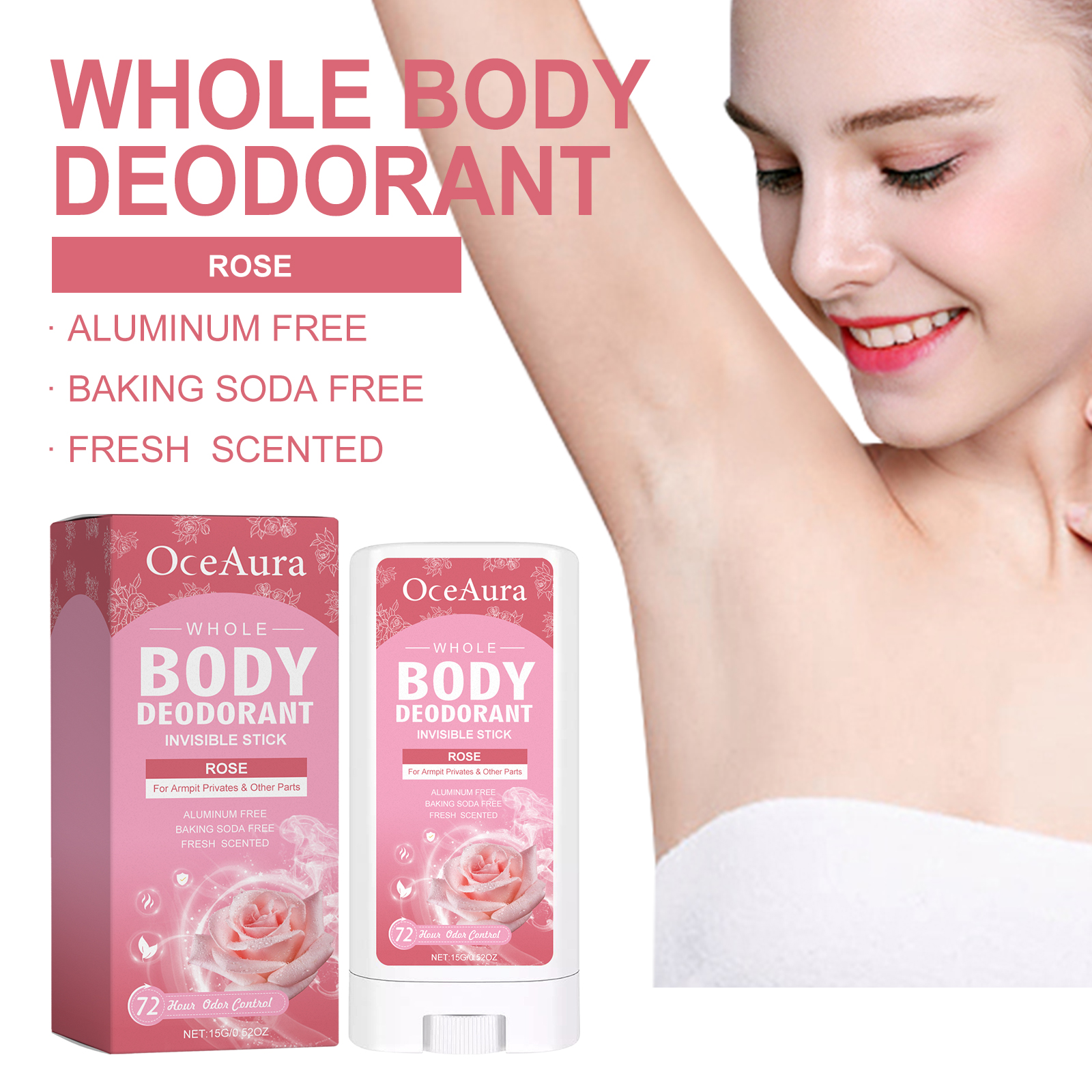 OceAura Rose Body Deodorant Stick - Natural and refreshing rose fragrance reduces underarm odor and lasts long-CLEJOY