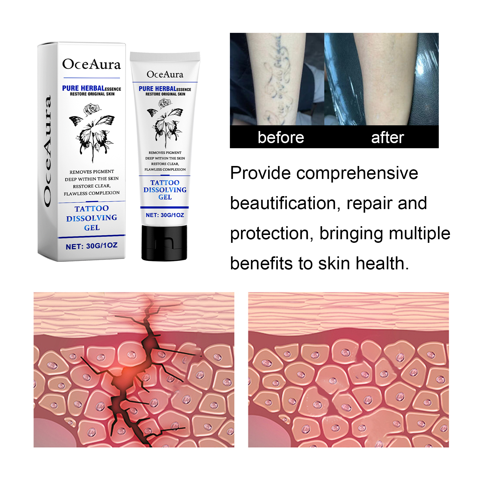 OceAura Tattoo Care Gel Moisturizes Tattoo Skin Repair Skin Tattoo Mark Brightening Care Cream