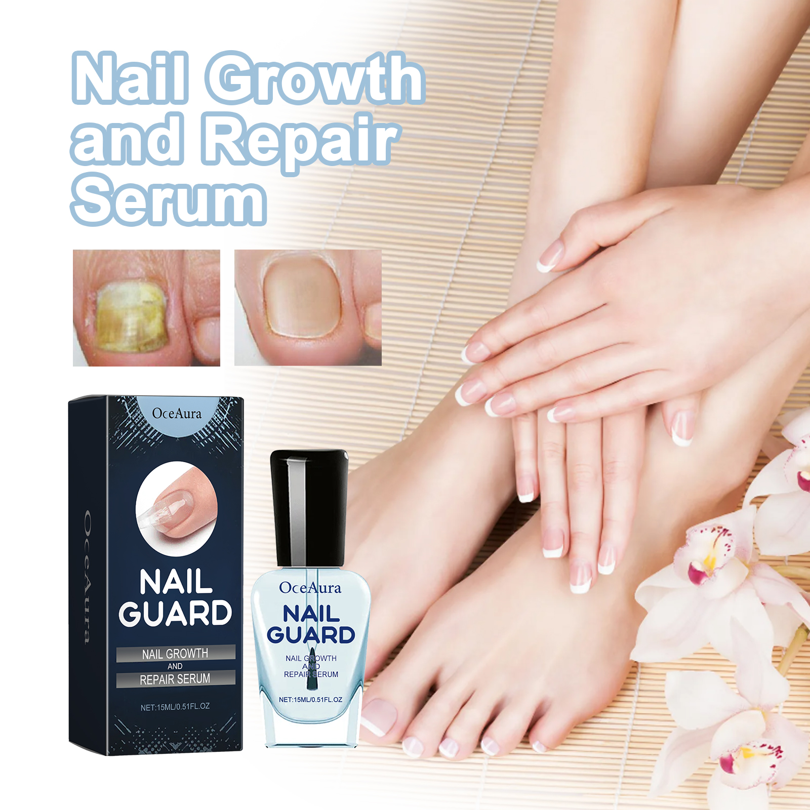OceAura Nail Care Gentle cleansing, nourishing, nourishing, and brightening nail care liquid for hands and feet