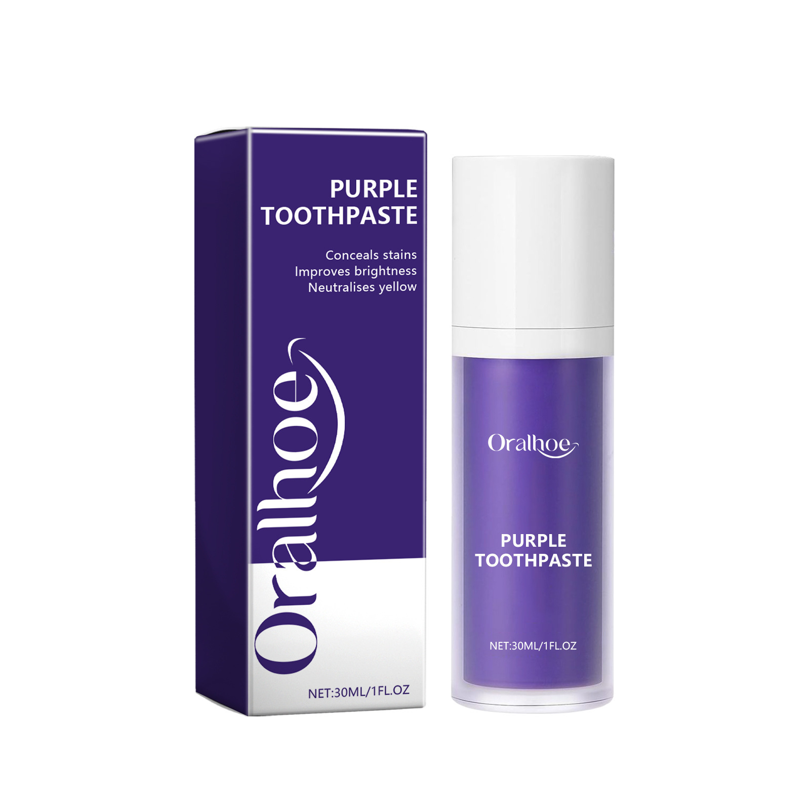 Oralhoe Purple Toothpaste: Professional stain and odor fix for a radiant white finish.