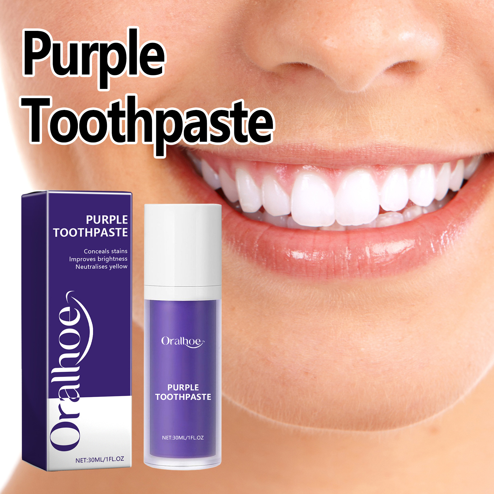 Oralhoe Purple Toothpaste: Professional stain and odor fix for a radiant white finish.
