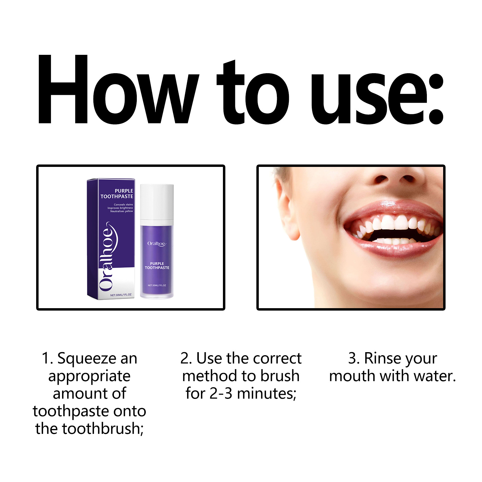 Oralhoe Purple Toothpaste: Professional stain and odor fix for a radiant white finish.