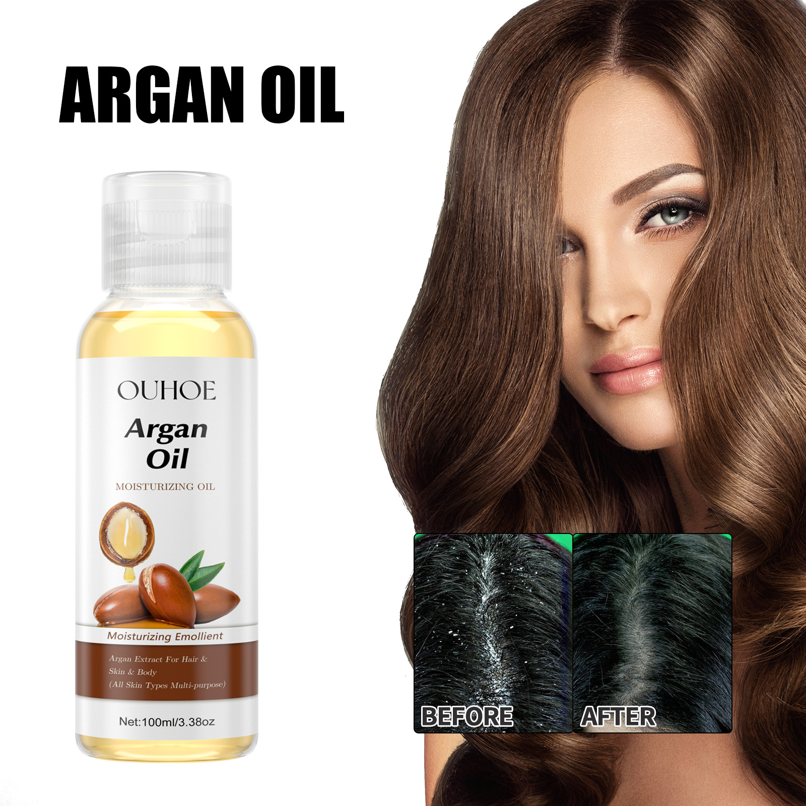 OUHOE Argan Oil Moisturizing, Firming, Strengthening, Strengthening, Softening and Protecting Hair Multi-Effect Essential Oil-CLEJOY