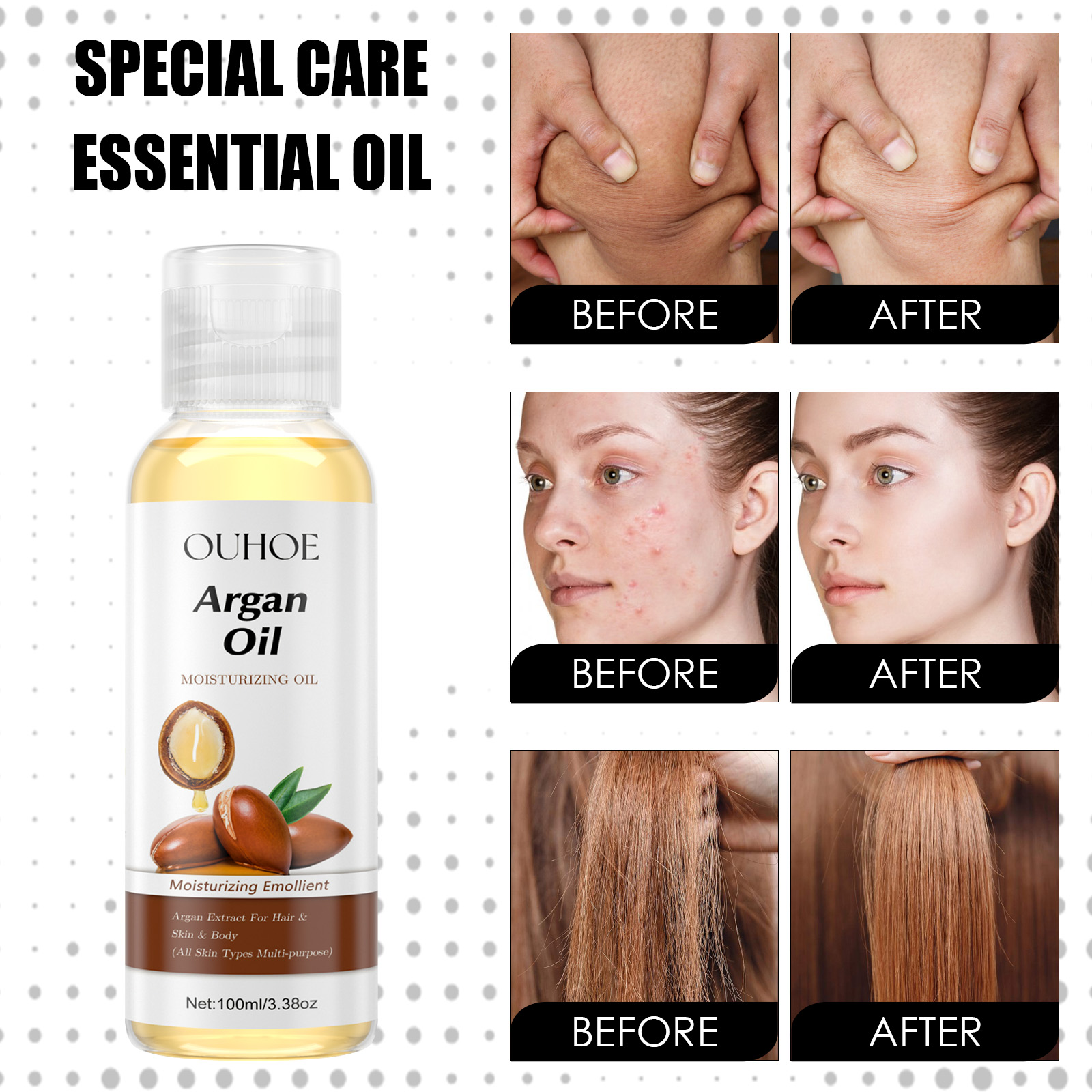 OUHOE Argan Oil Moisturizing, Firming, Strengthening, Strengthening, Softening and Protecting Hair Multi-Effect Essential Oil