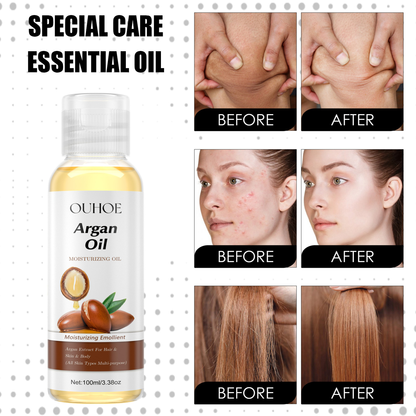 OUHOE Argan Oil Moisturizing, Firming, Strengthening, Strengthening, Softening and Protecting Hair Multi-Effect Essential Oil