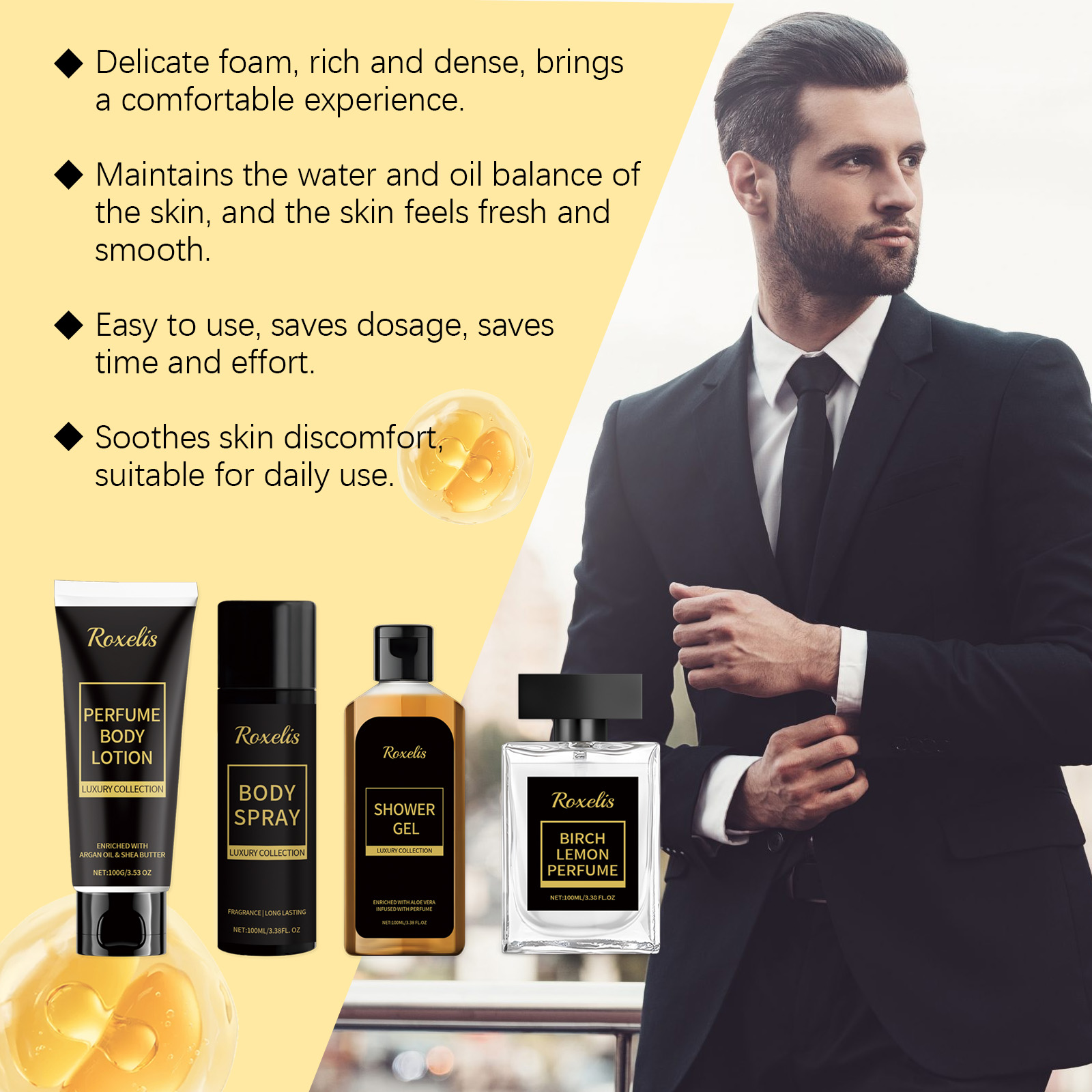 Roxelis Men's Fragrance Gift Set: Cleansing, Moisturizing, Hydrating, Long-lasting Fragrance, Fresh and Charming Skincare Set-CLEJOY