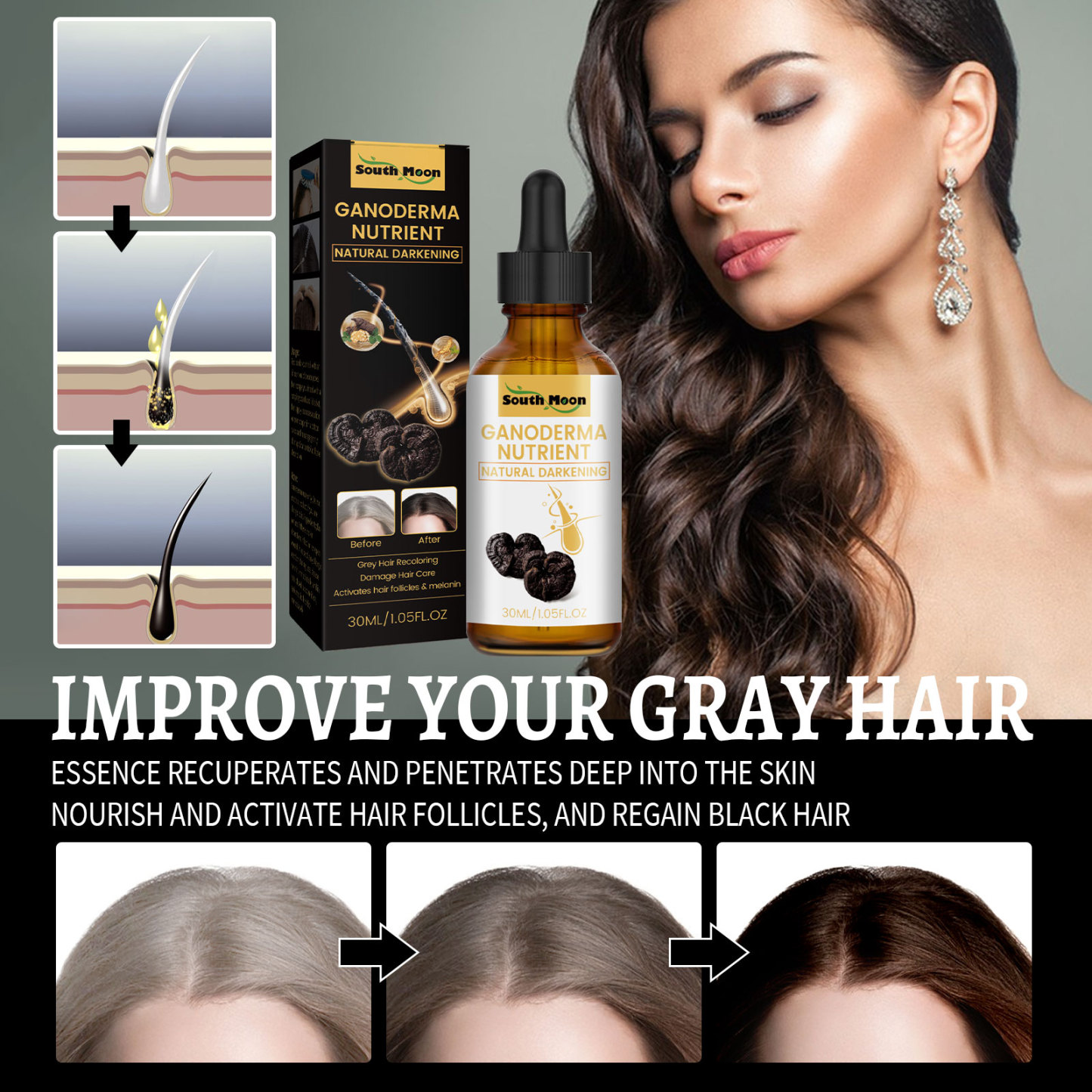 South Moon Black Ganoderma Lucidum Whitening Hair Serum