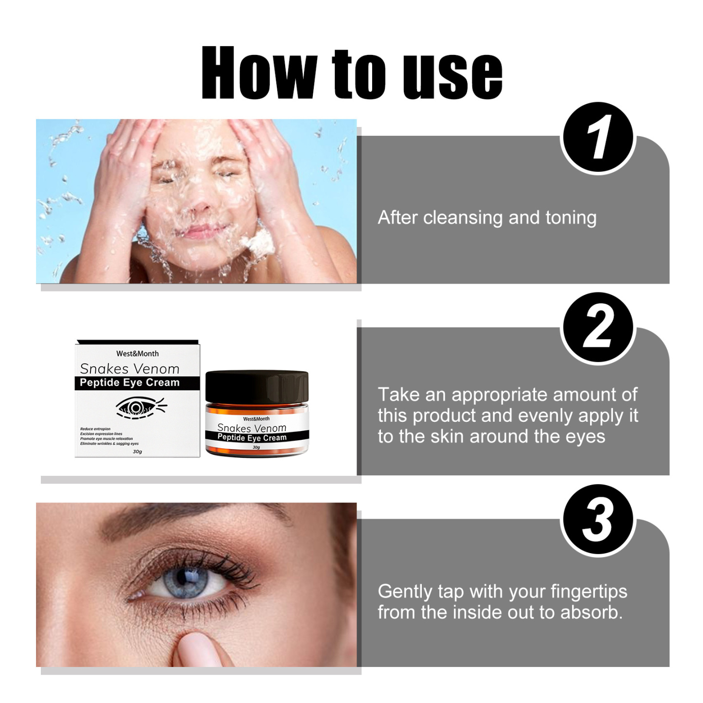 West&Month Snake Venom Peptide Eye Cream Gently nourishes the skin, reduces fine lines, and moisturizes the skin-CLEJOY