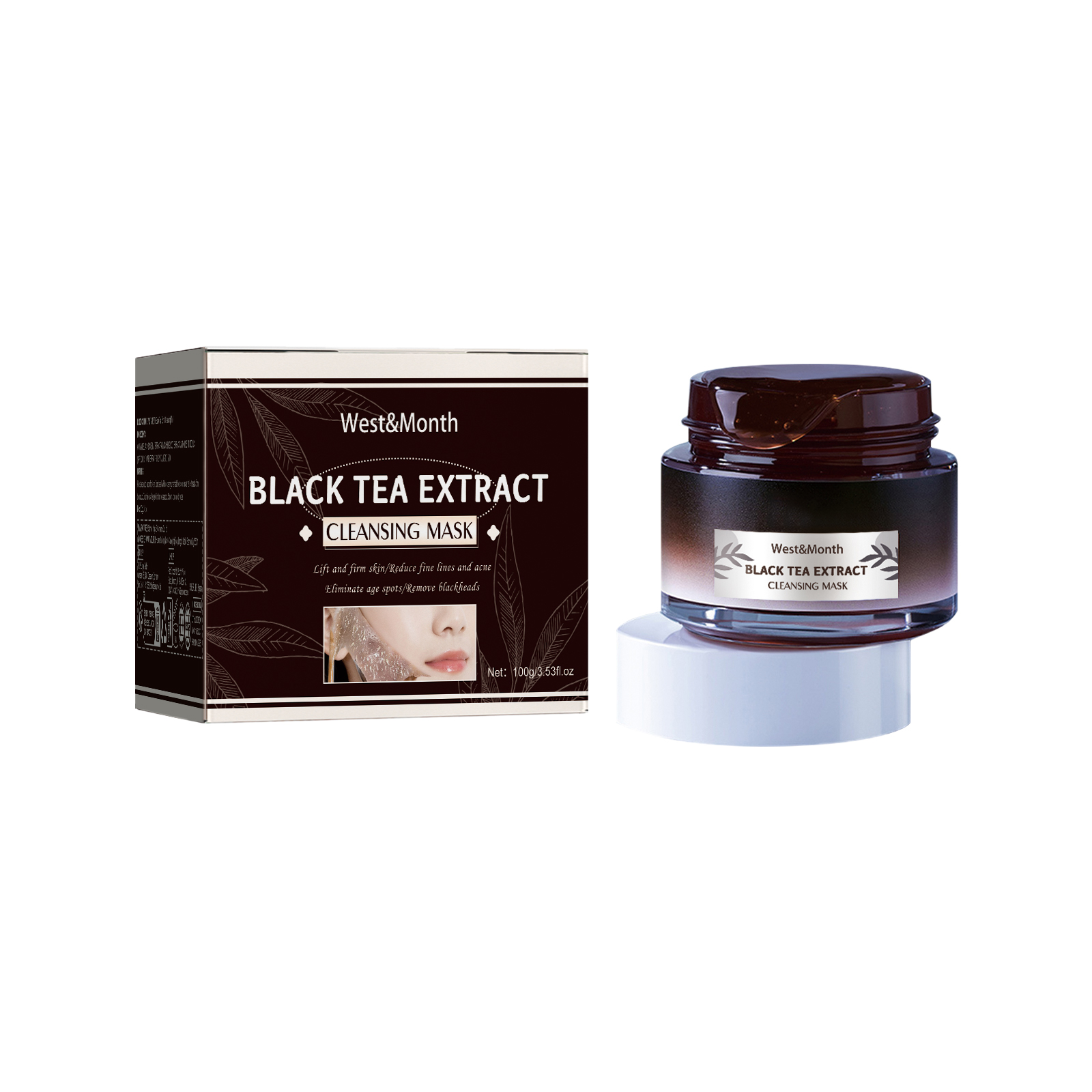 West&Month Black Tea Mask Cleans pores, refines pores, brightens skin, and rejuvenates the skin.