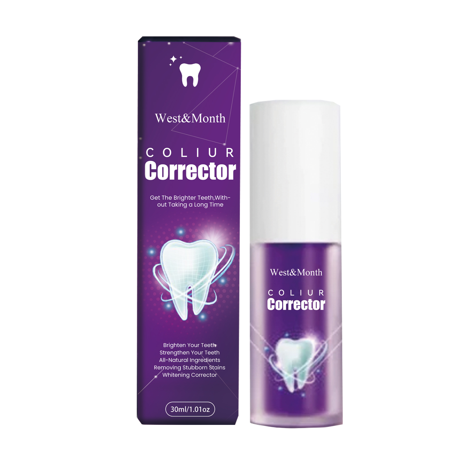 West&Month Purple Whitening Toothpaste Cleans Teeth Stains, Bad Odors, Protects Gums, Whitens Teeth