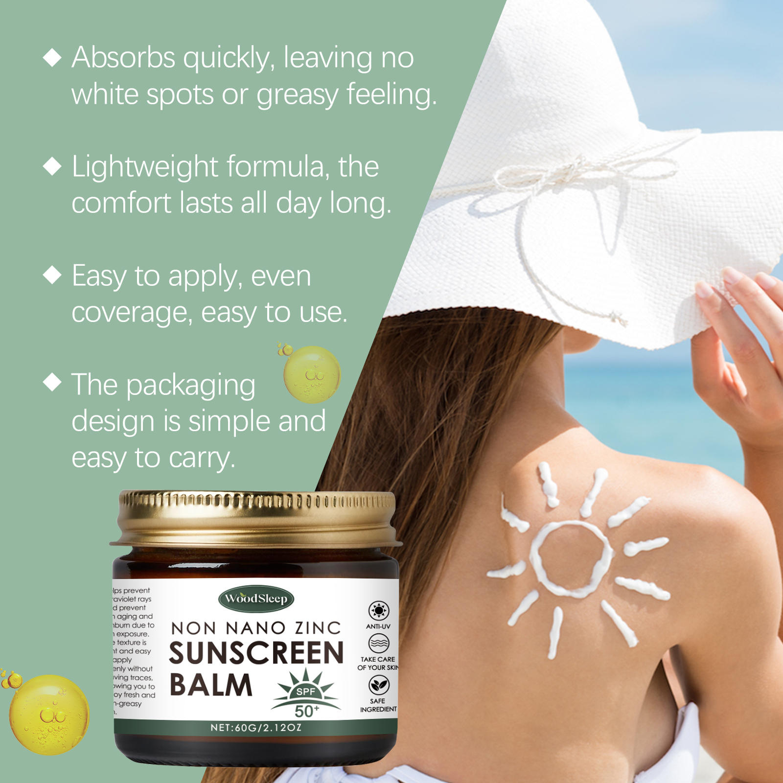 WoodSleep Protective Cream: Protects against UV rays in summer, quickly forms a film, is sweat-proof, refreshing, non-greasy, and brightens skin.-CLEJOY