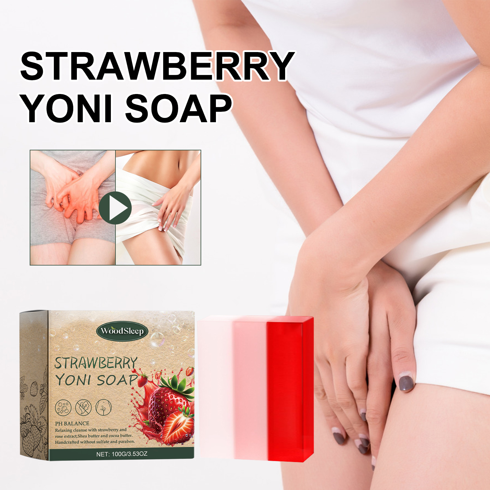 WoodSleep Natural Strawberry Flavoured Soap for Women Gentle Deep Cleansing Moisturising Delicate Body Skin Bath Soap-CLEJOY