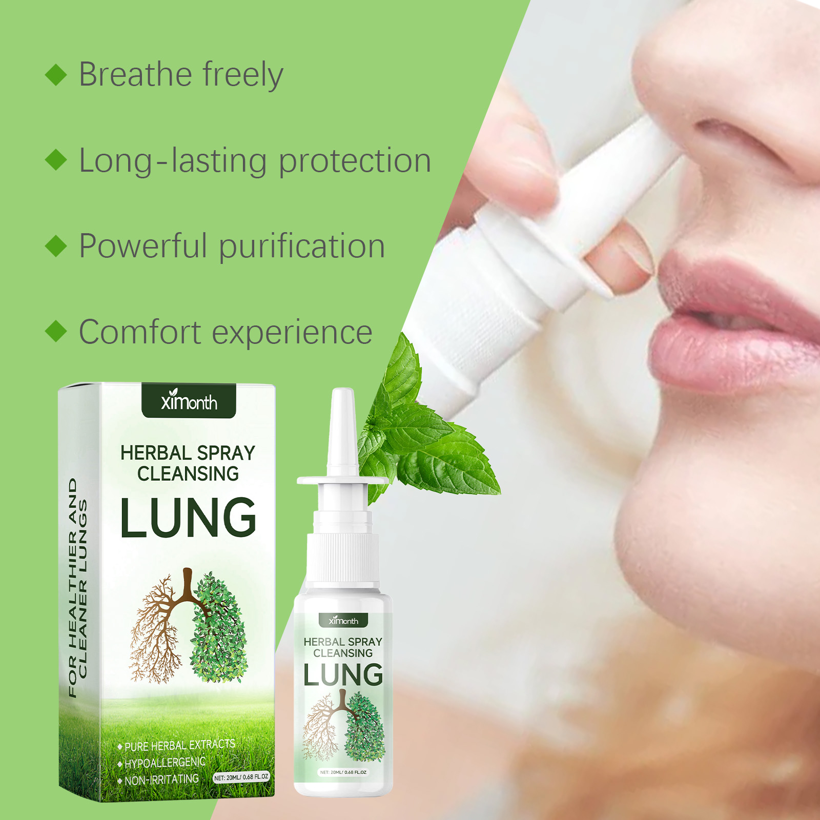 Gentle Nasal Decongestant & Cleanser — Natural Relief for Congestion & Discomfort | Ximonth Herbal Nasal Spray-CLEJOY