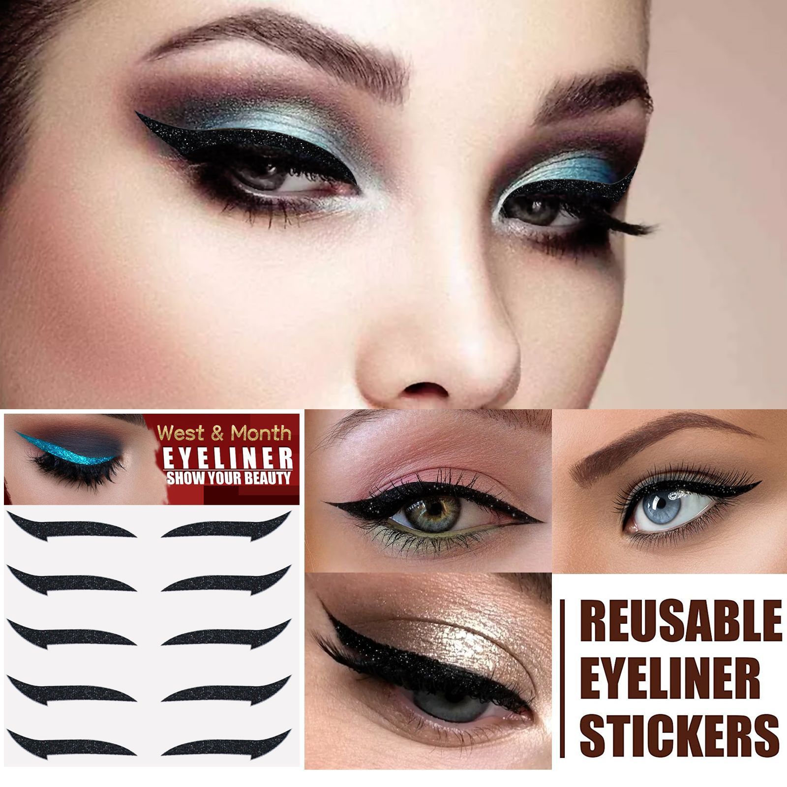 West&Month eyeshadow stage makeup eye makeup stickers European and American eyeliner stickers self-adhesive double eyelid stickers eye makeup stickers-CLEJOY