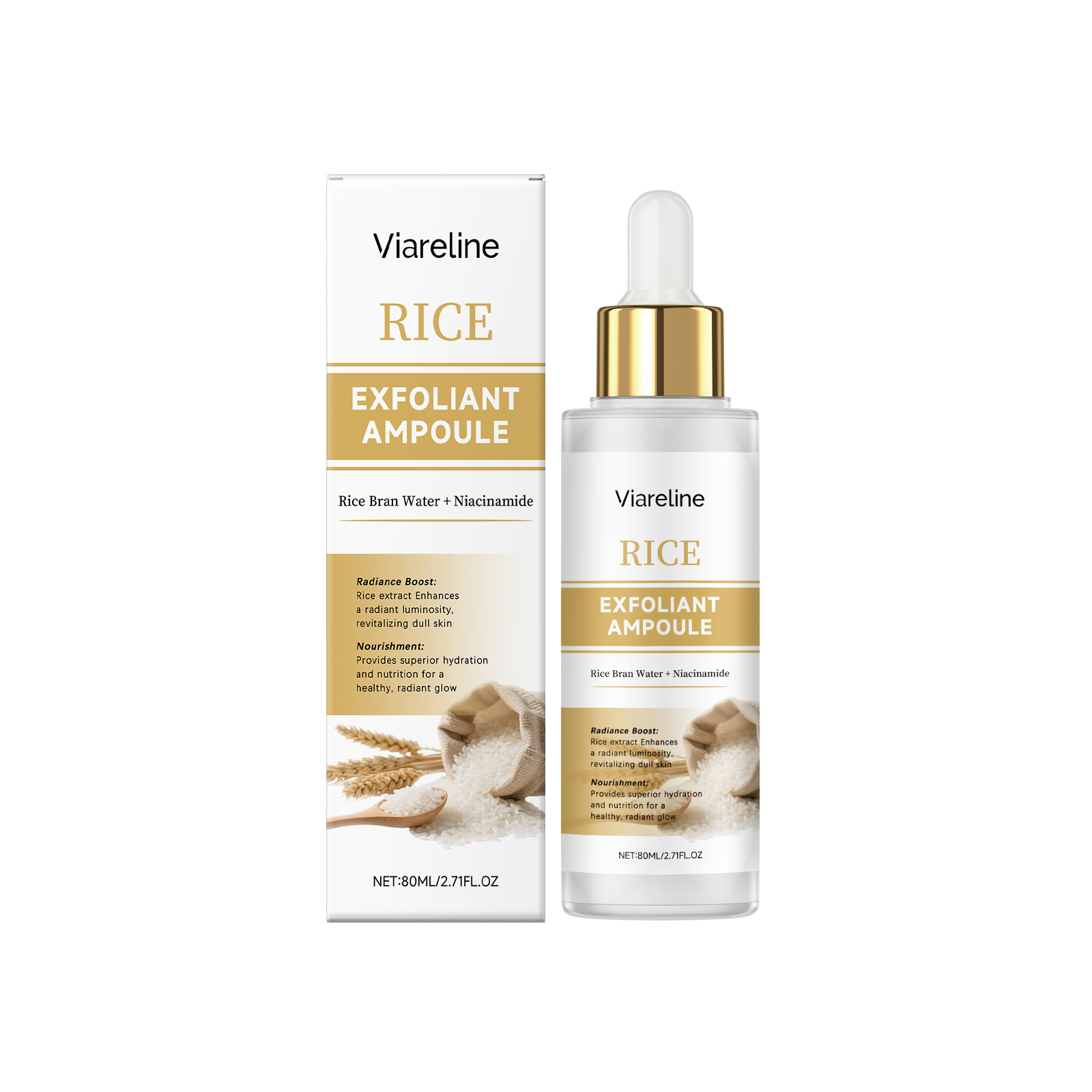 Viareline Rice Exfoliating Essence: Facial cleansing, nourishing, moisturizing, firming, brightening, and daily care essence.-CLEJOY
