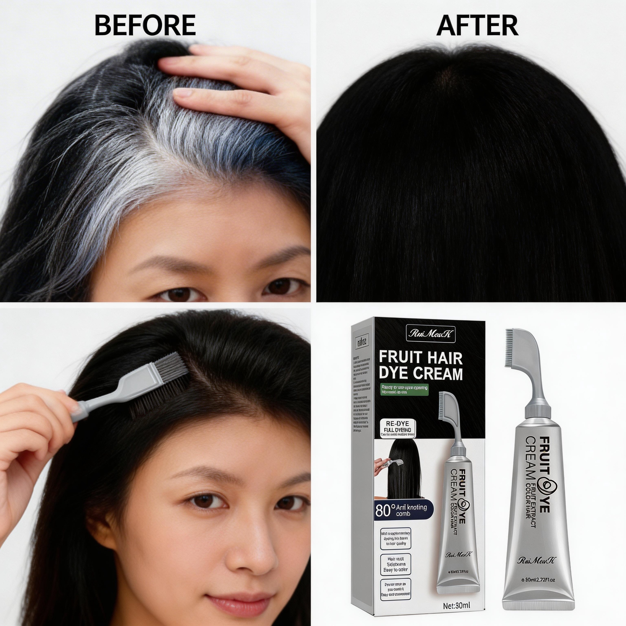 RuiMewK™ No-Mix Fruit Hair Dye - Instant Black & Grey Coverage